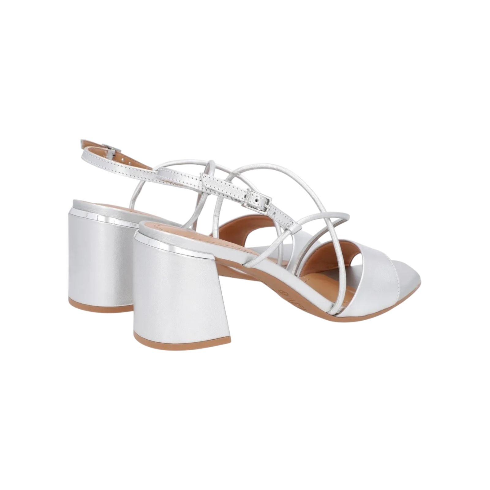 Sandalia Feminina Usaflex Couro Tiras Cruzadas Salto Bloco Prata Prata 3