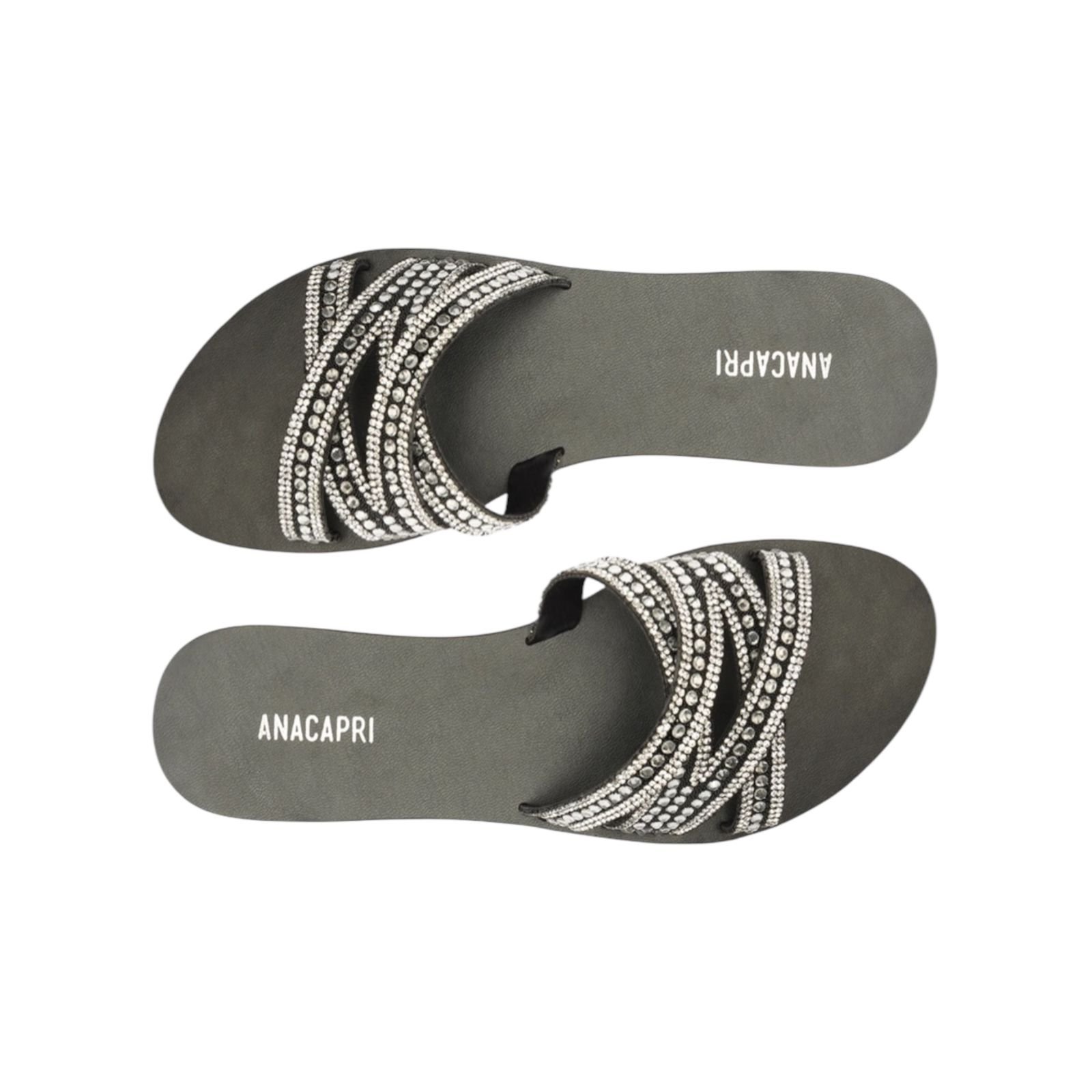 Sandalia Rasteira Feminina Anacapri Multitiras Glam Hot Fix Preto Preto 4