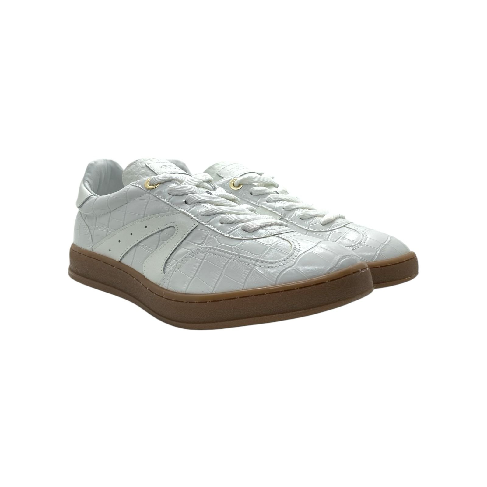 Tenis Feminino Arezzo Casual Couro Croco Retrô Branco Branco 2