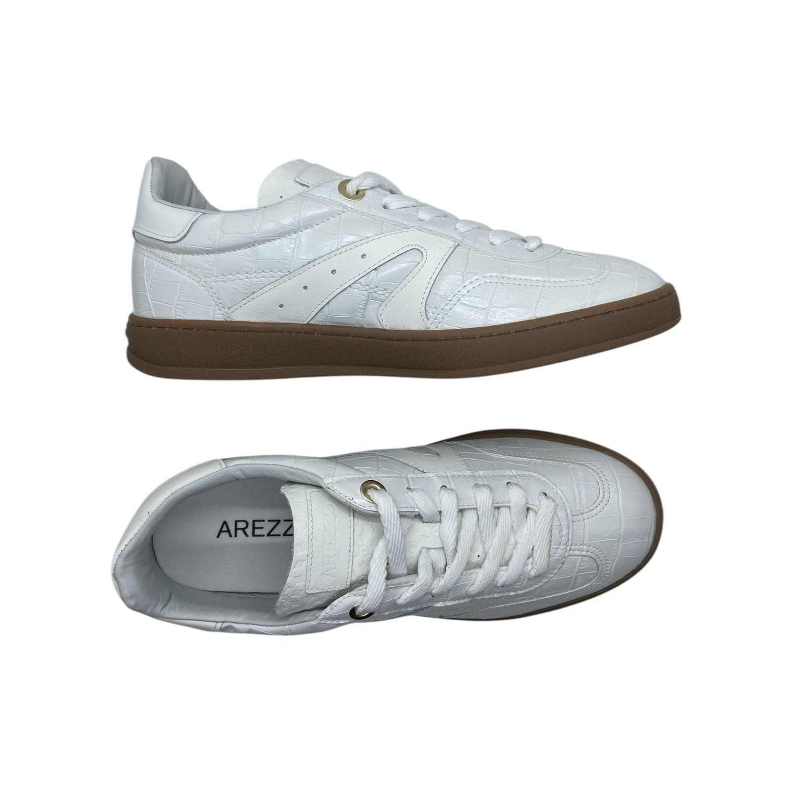 Tenis Feminino Arezzo Casual Couro Croco Retrô Branco Branco 4