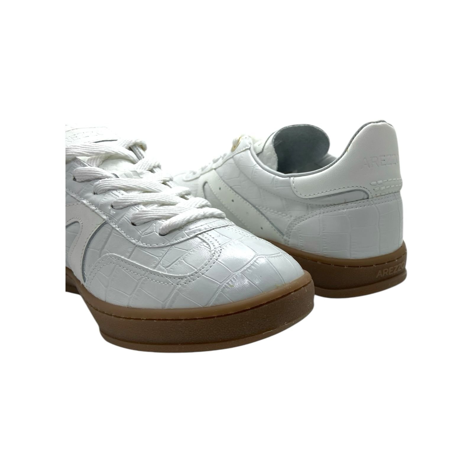 Tenis Feminino Arezzo Casual Couro Croco Retrô Branco Branco 5