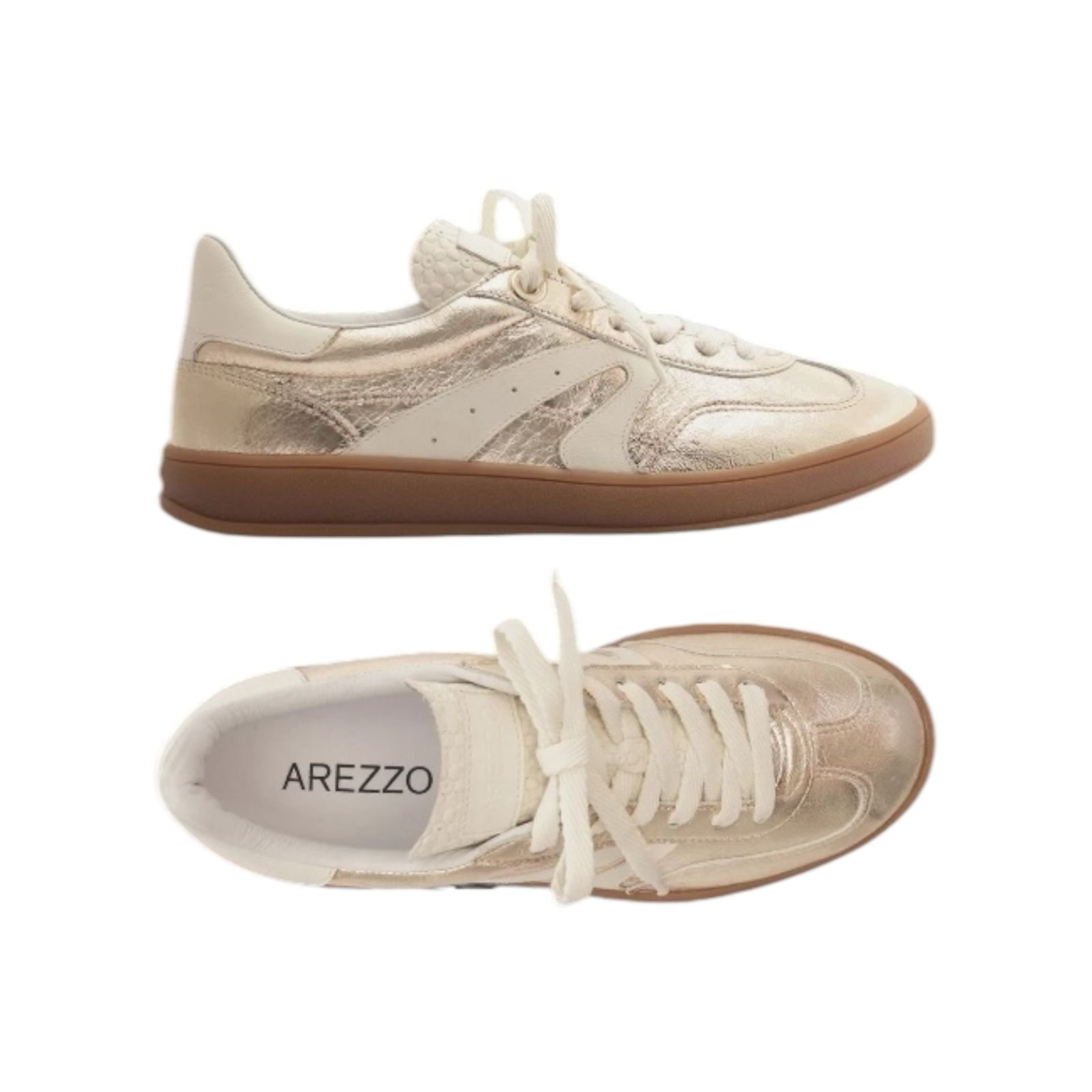 Tenis Feminino Arezzo Casual Couro Metalizado Retrô Dourado Dourado 5
