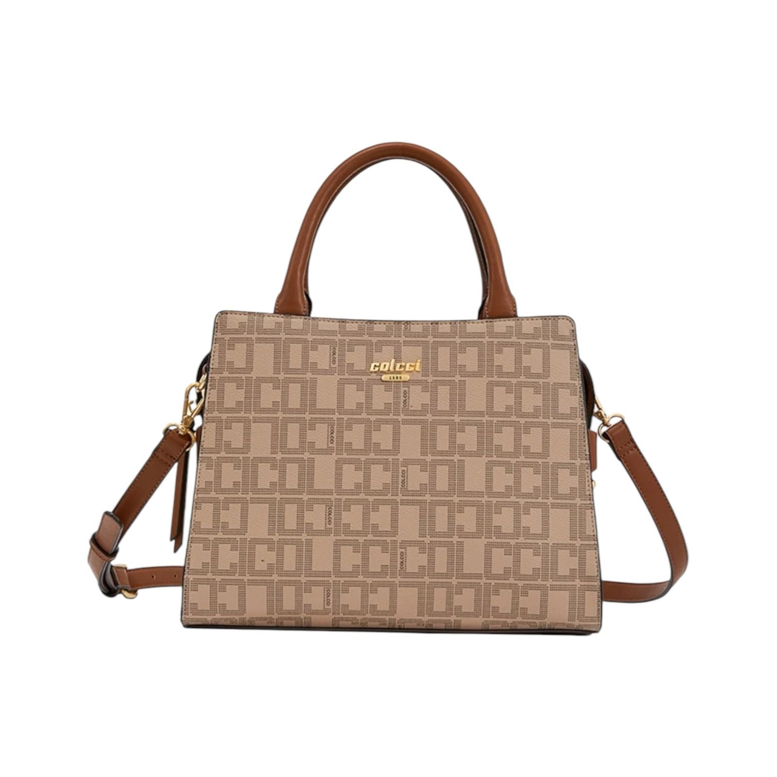 Bolsa Feminina Colcci Tote Monograma Alça Dupla Media Caramelo