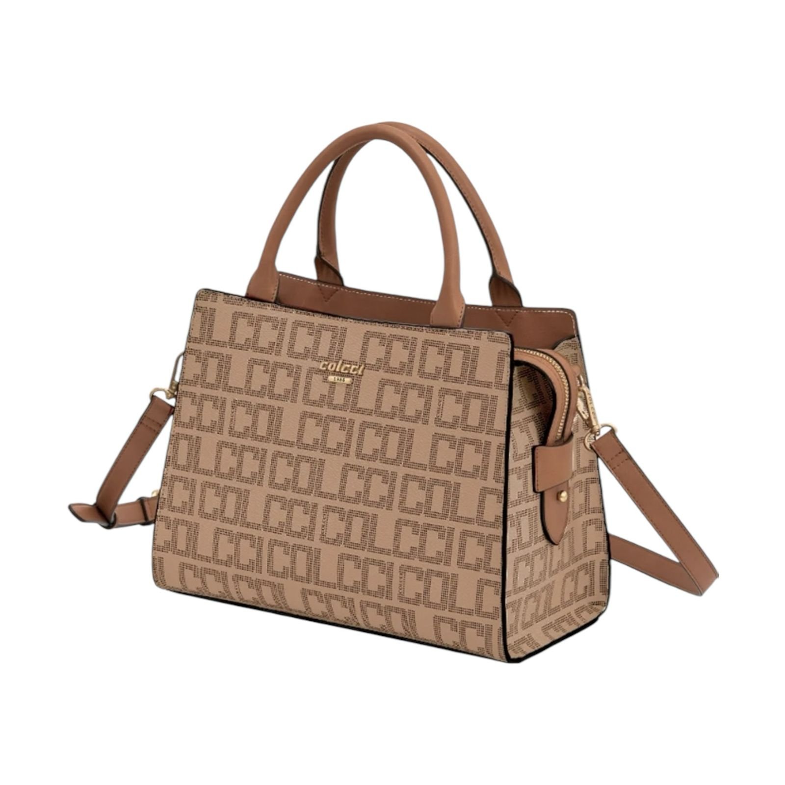 Bolsa Feminina Colcci Tote Monograma Alça Dupla Media Caramelo Caramelo 2