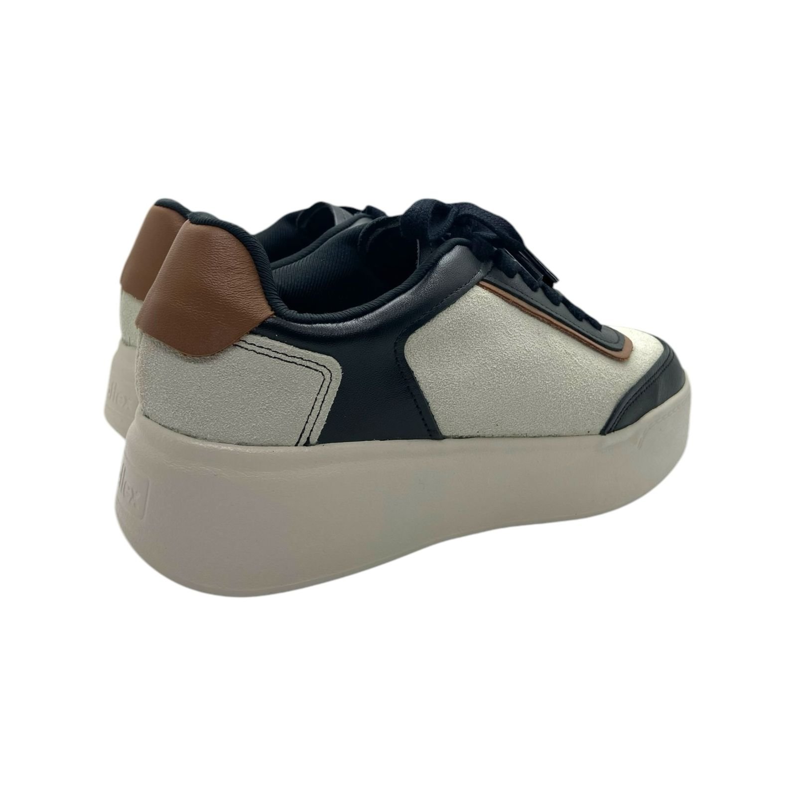 Tenis Feminino Usaflex Couro Casual Cadarço Sola Alta Preto Branco/Preto 3