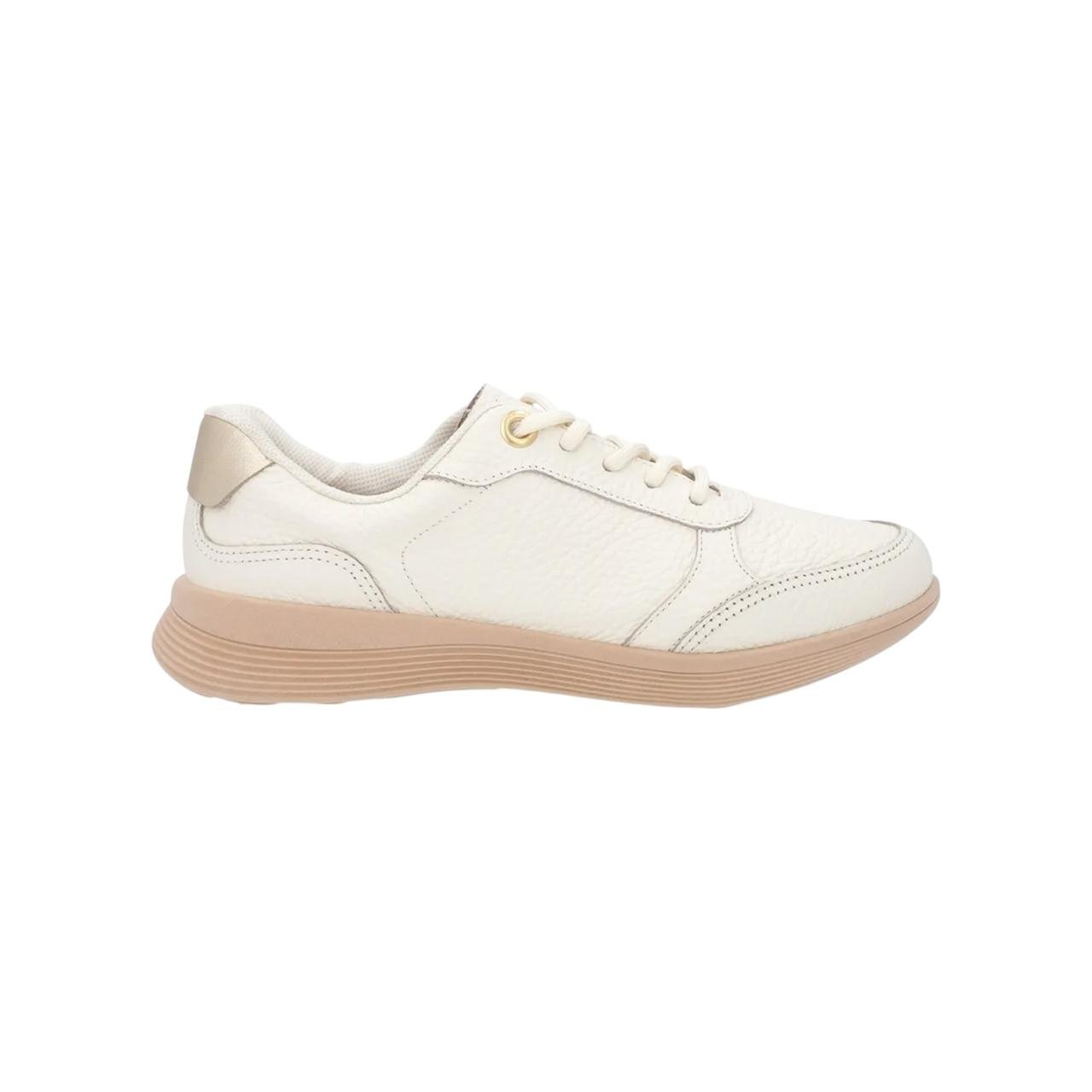 Tenis Feminino Usaflex Couro Casual Cadarço Creme