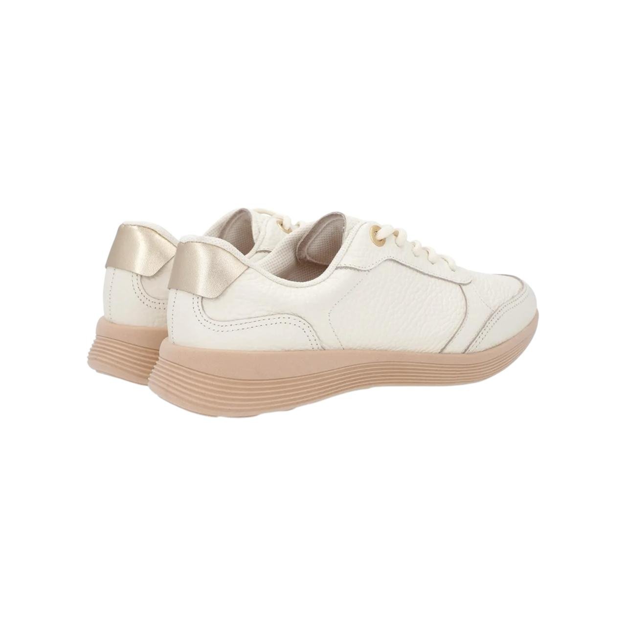 Tenis Feminino Usaflex Couro Casual Cadarço Creme Creme 3