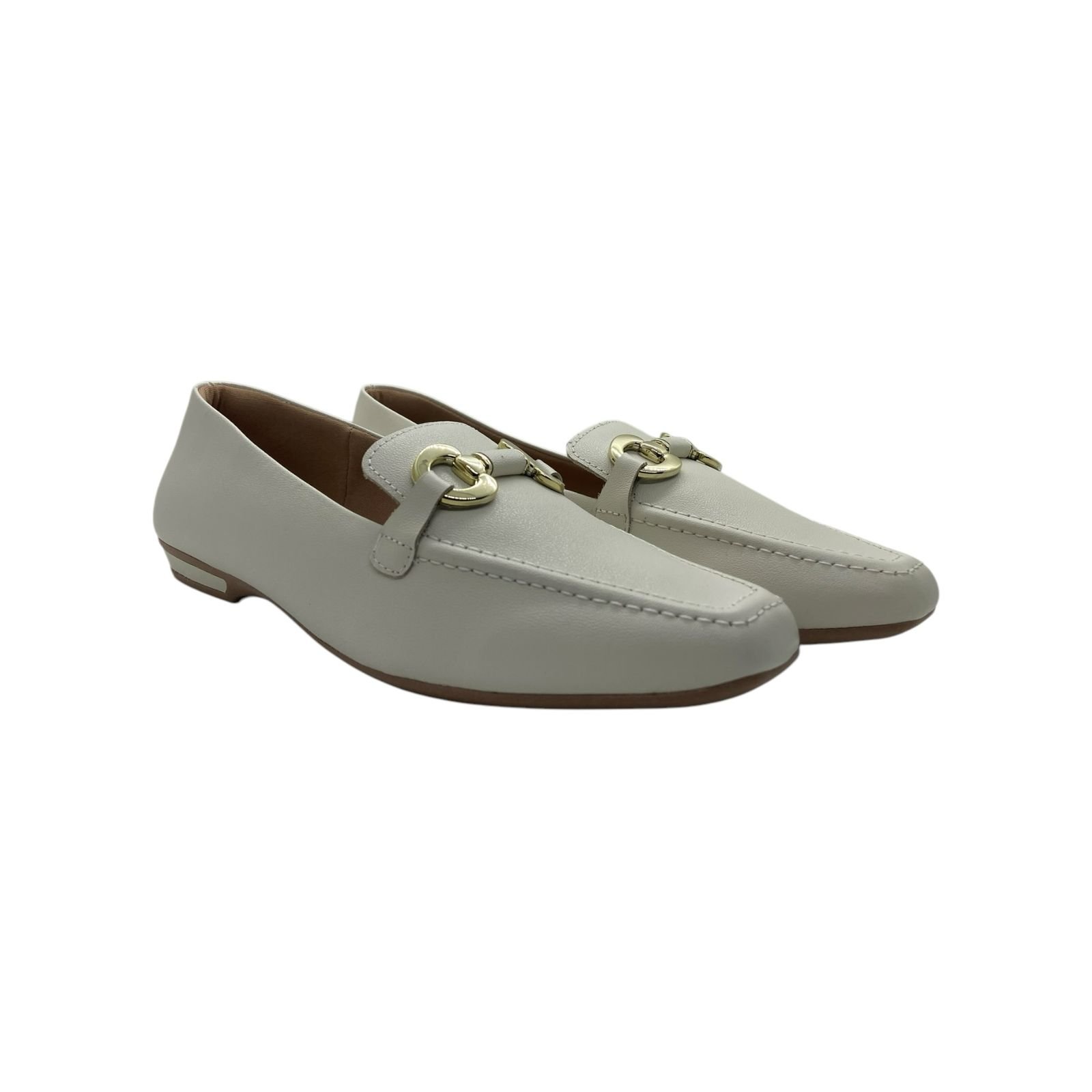 Mocassim Feminino Usaflex Loafer Couro Flatform Creme Creme 2