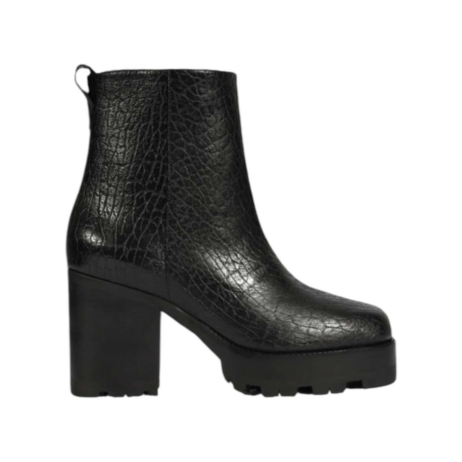Bota Feminina Schutz 240 Couro Croco Salto Bloco Preto