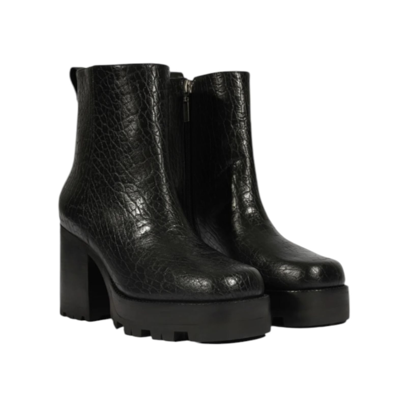 Bota Feminina Schutz 240 Couro Croco Salto Bloco Preto Preto 2