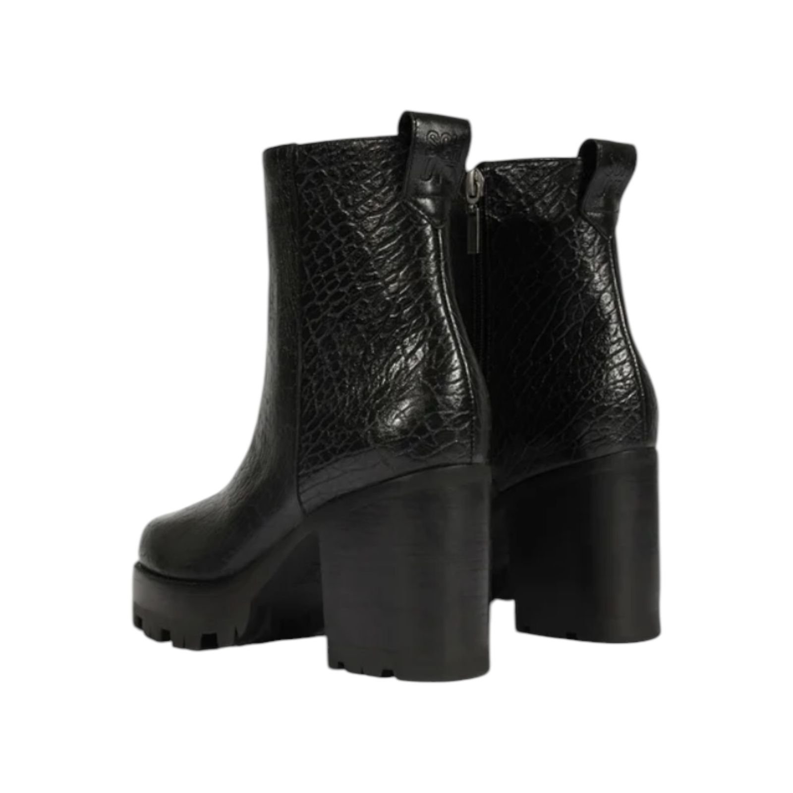 Bota Feminina Schutz 240 Couro Croco Salto Bloco Preto Preto 3