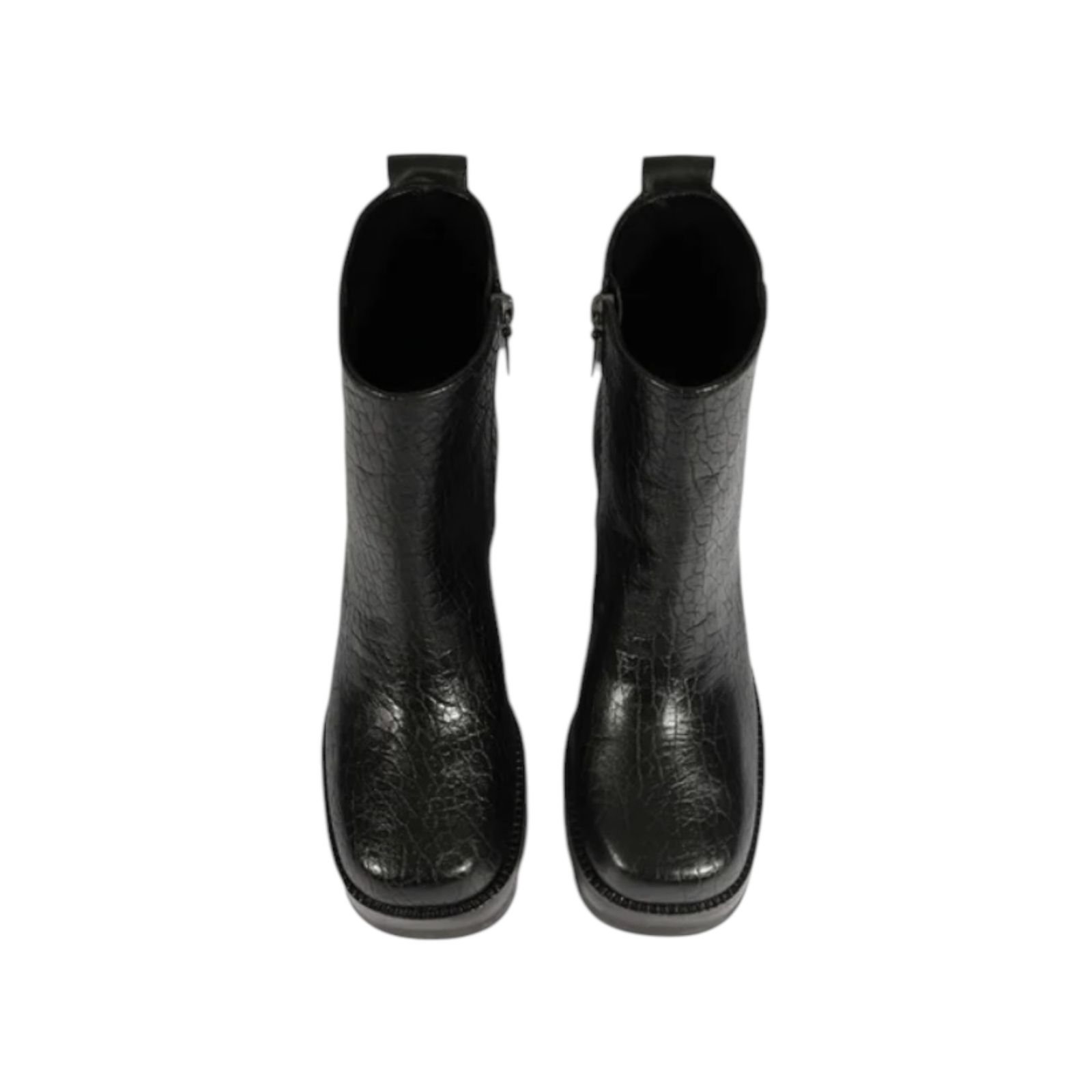 Bota Feminina Schutz 240 Couro Croco Salto Bloco Preto Preto 4