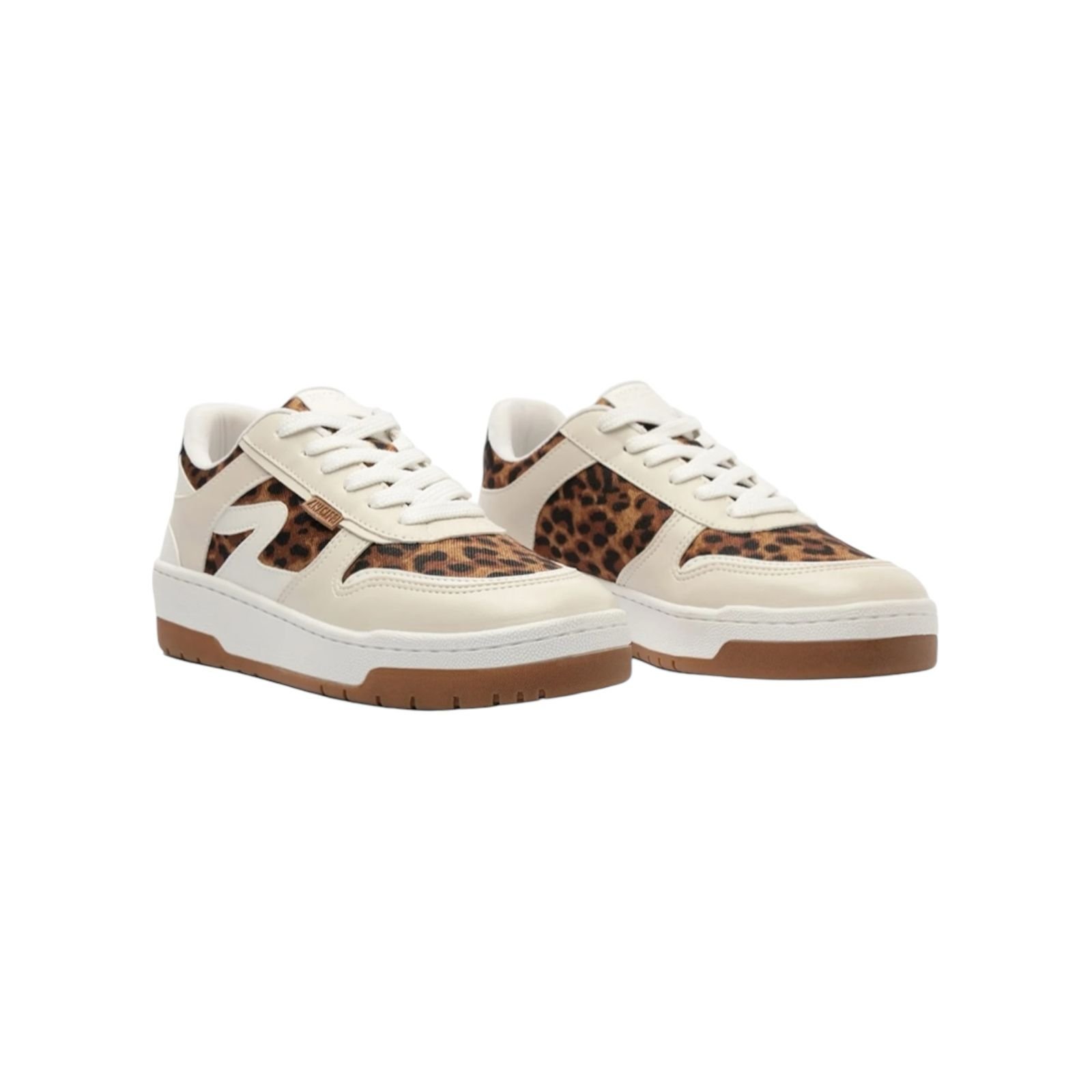 Tenis Feminino Anacapri Casual Street Recortes Animal Print Emilie Branco Bege 2
