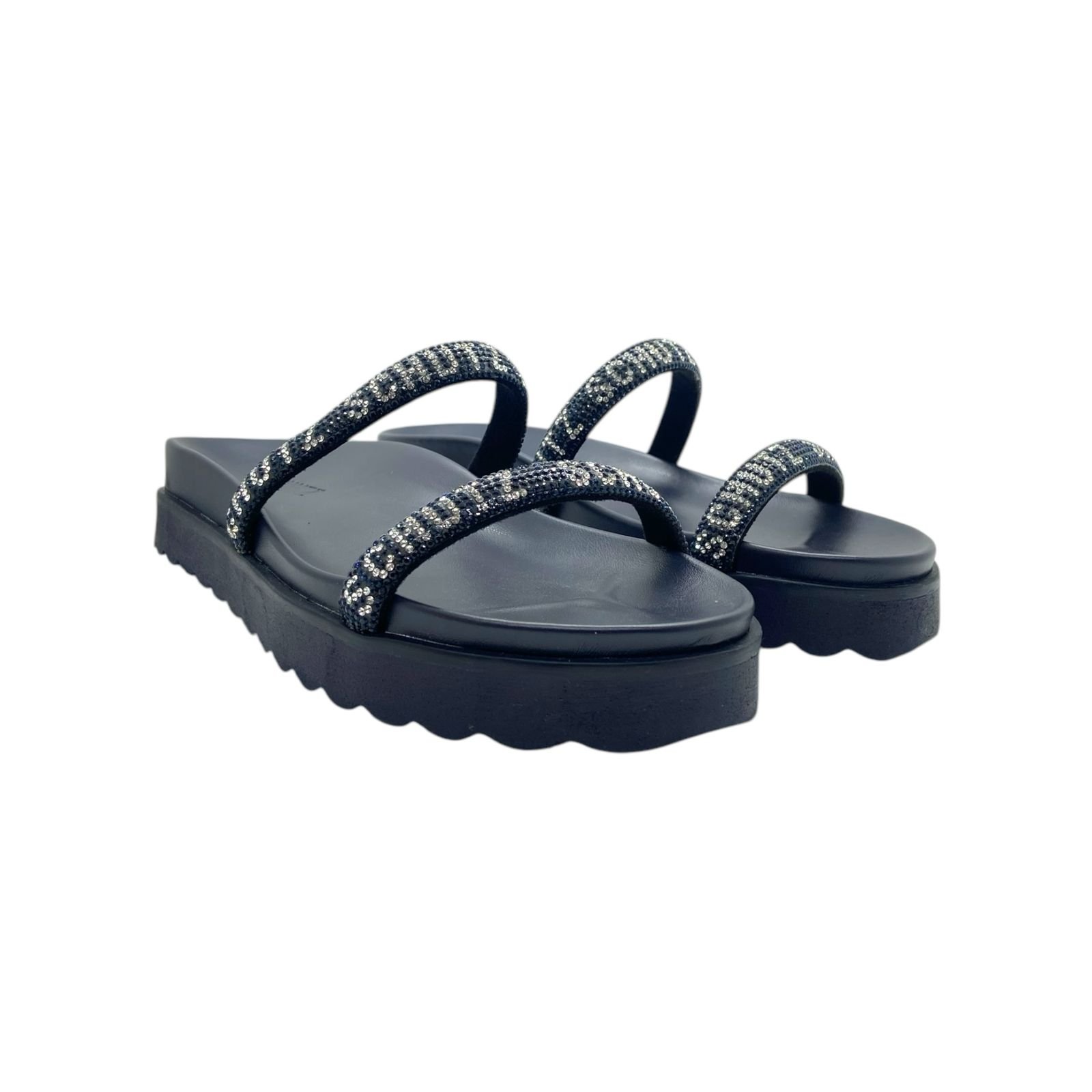 Sandalia Papete Feminina Schutz Tiras Strass Azul Azul 2
