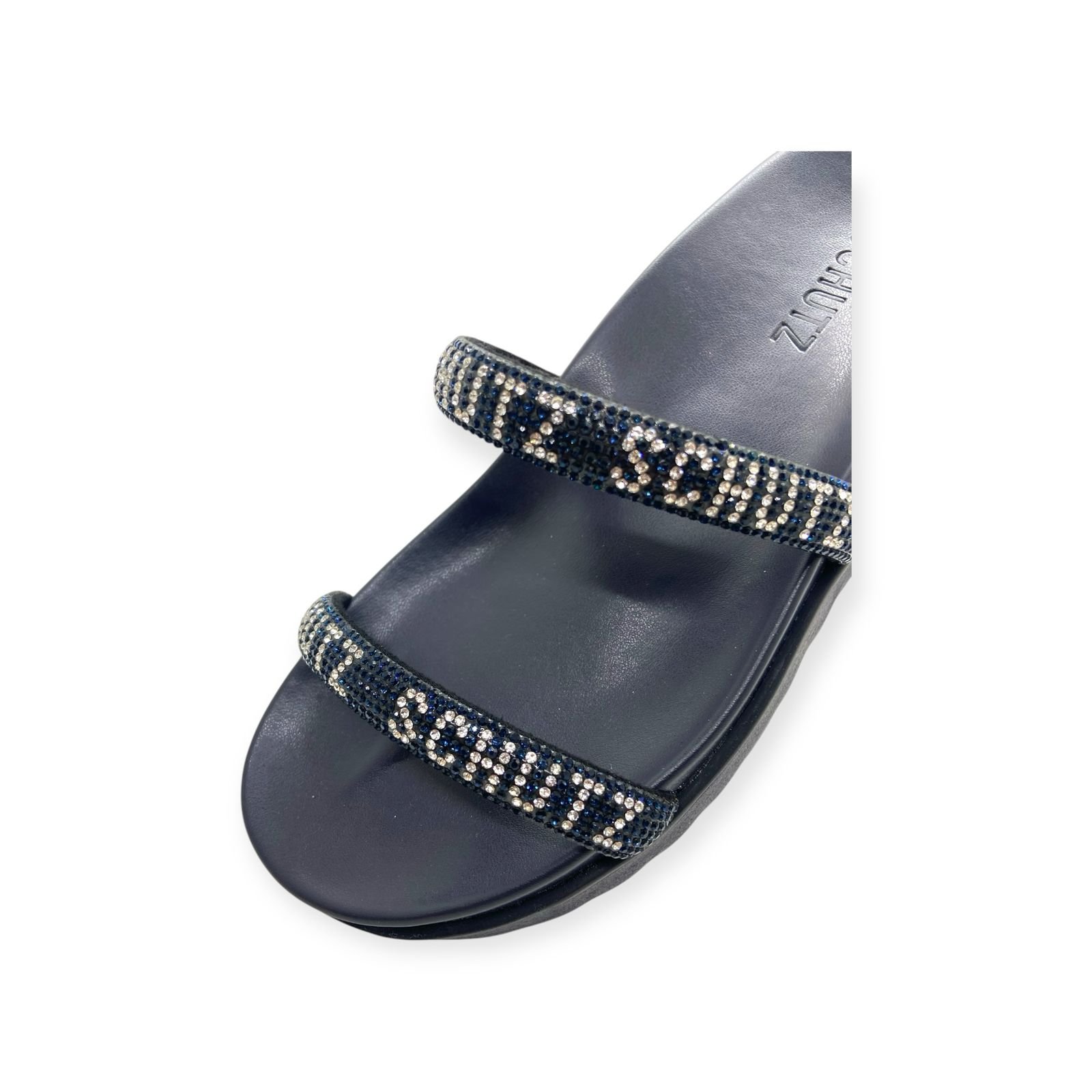 Sandalia Papete Feminina Schutz Tiras Strass Azul Azul 3
