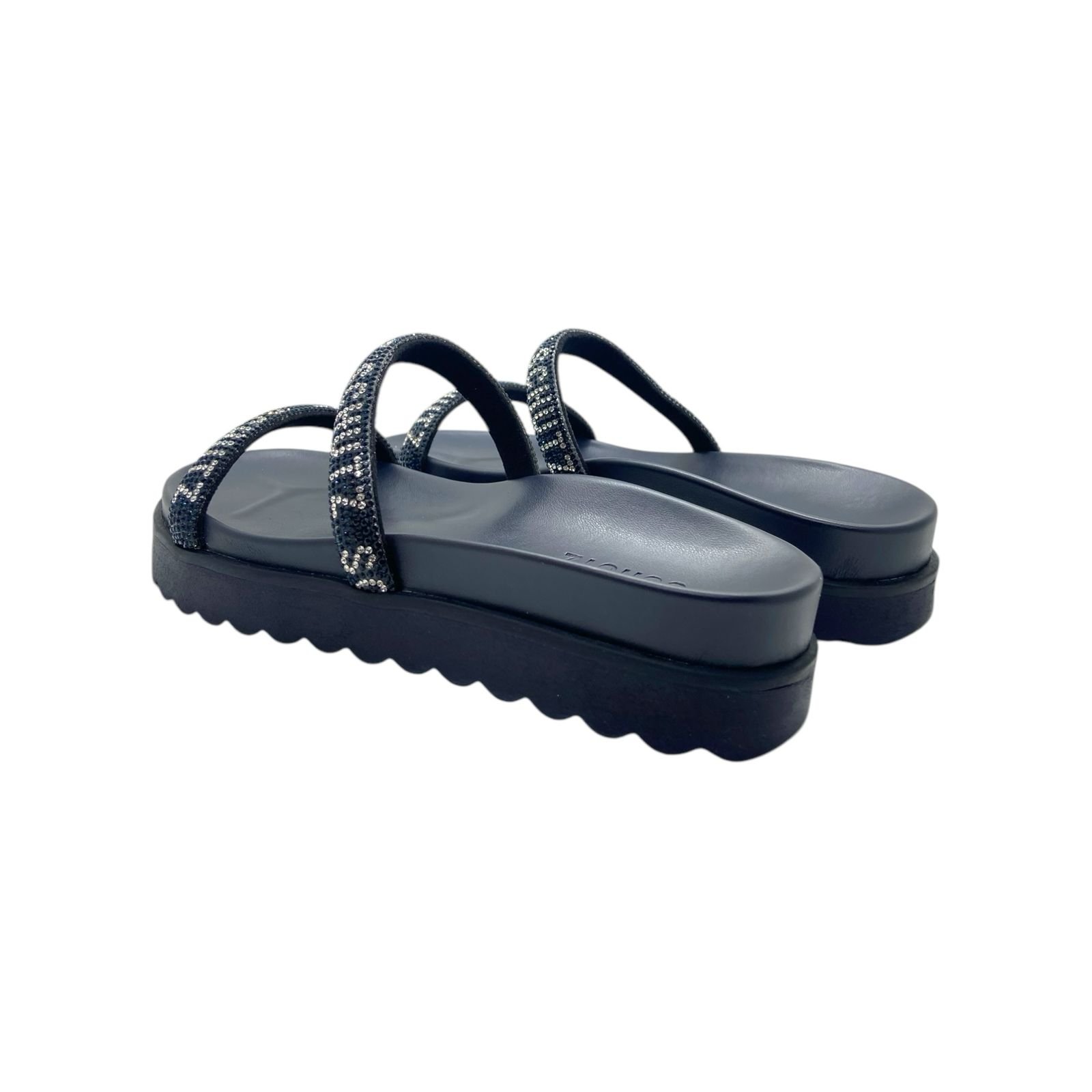 Sandalia Papete Feminina Schutz Tiras Strass Azul Azul 6