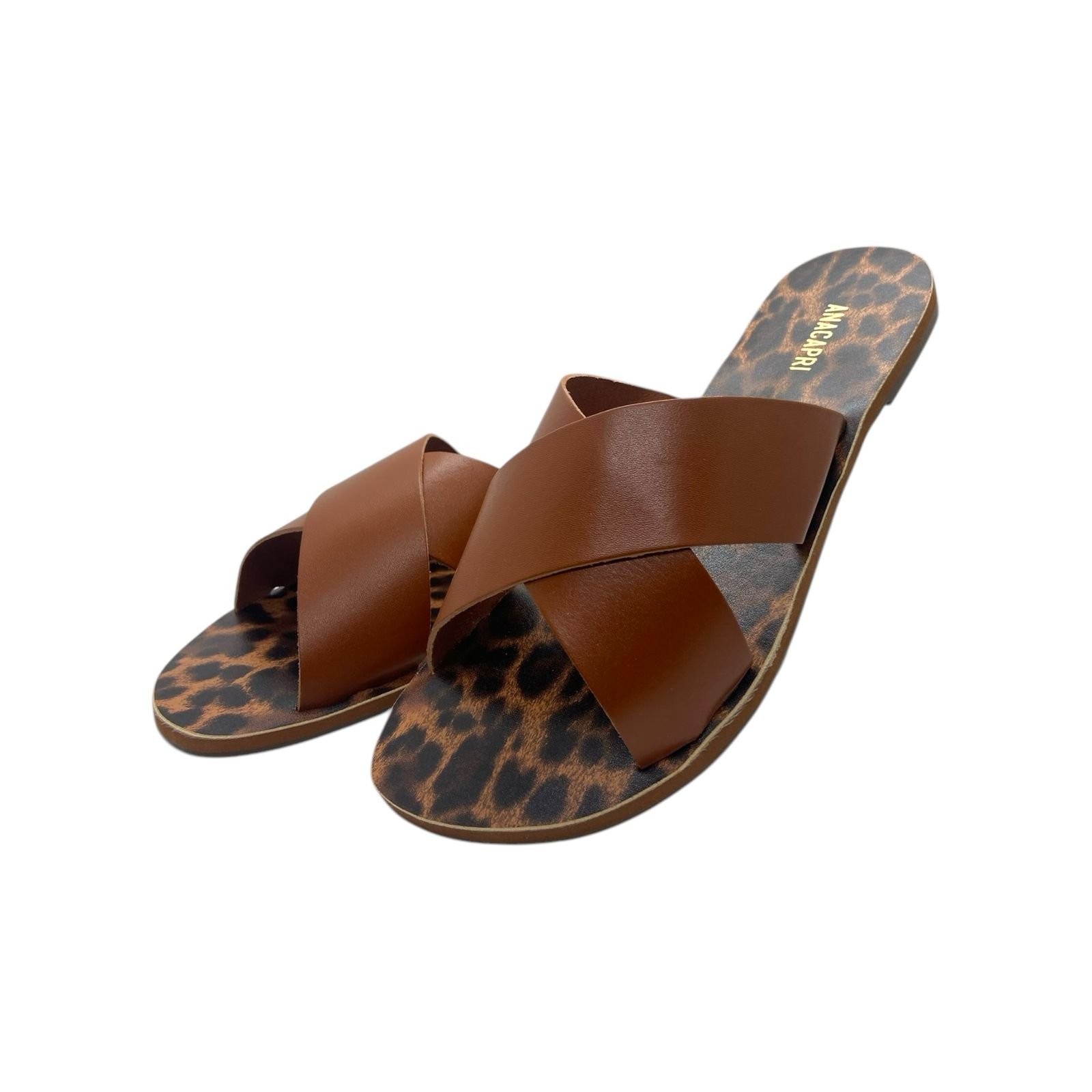 Rasteira Feminina Anacapri Couro Tiras Cruzadas Animal Print Marrom Marrom 3