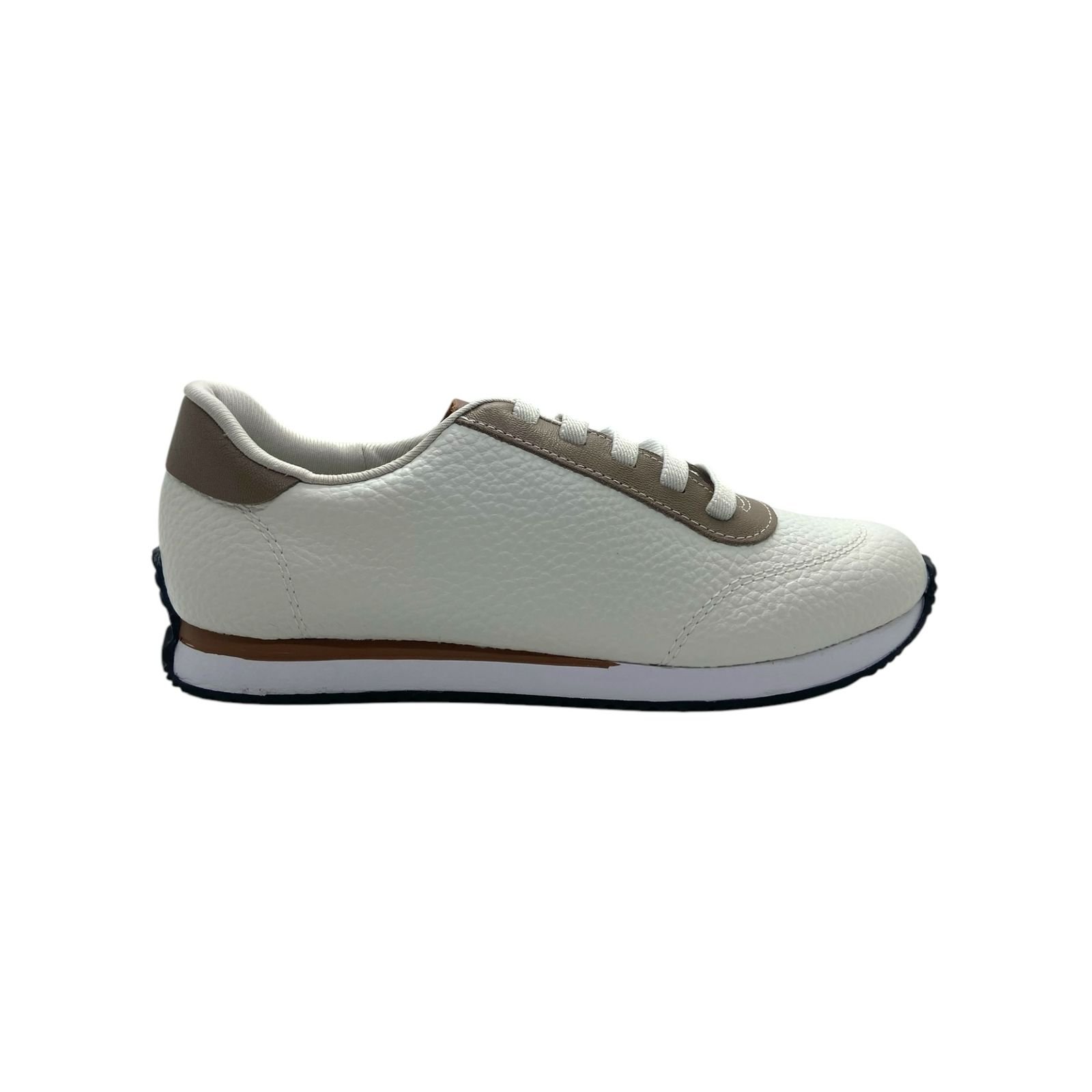 Tenis Feminino Usaflex Couro Casual Cadarço Elástico Branco