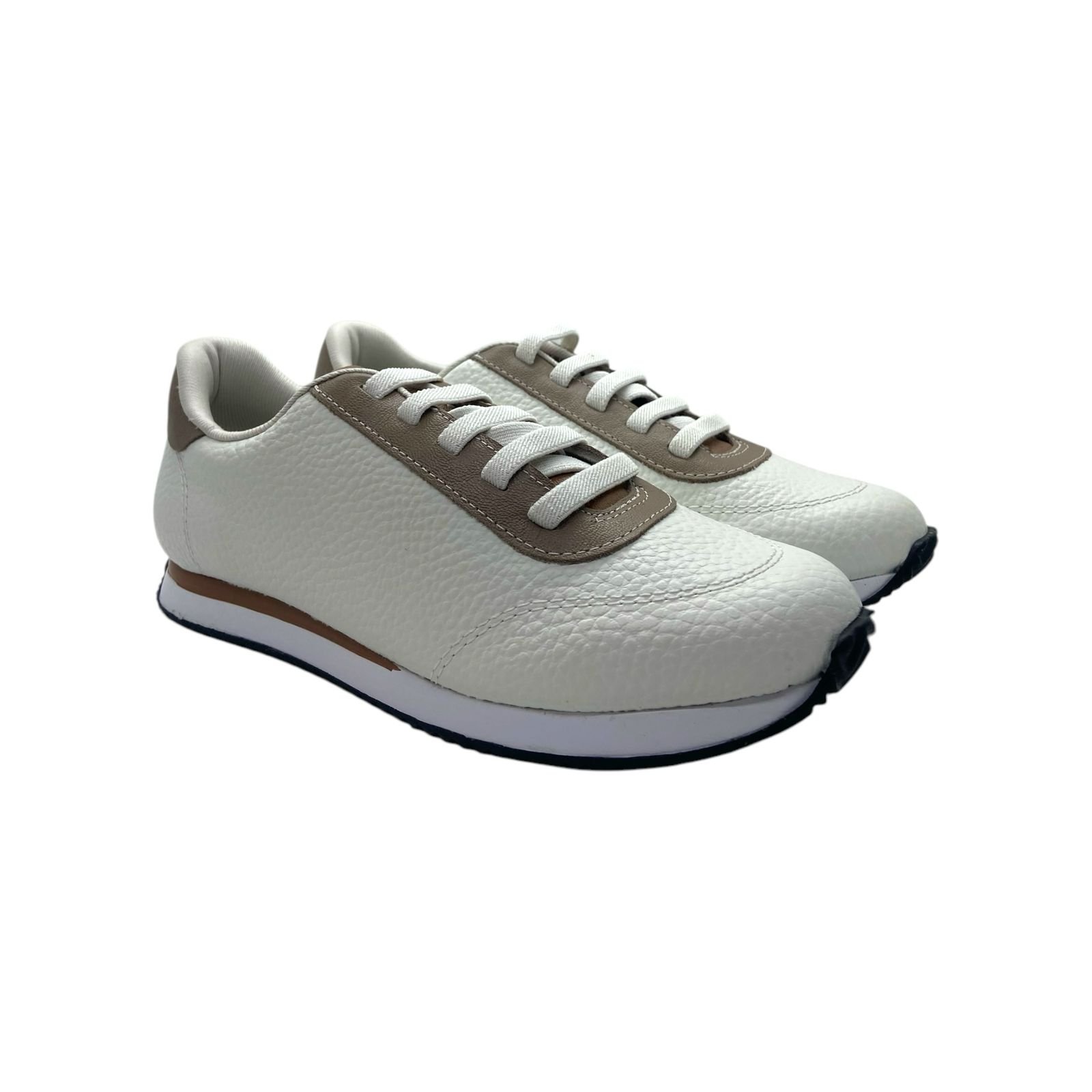 Tenis Feminino Usaflex Couro Casual Cadarço Elástico Branco Branco 2