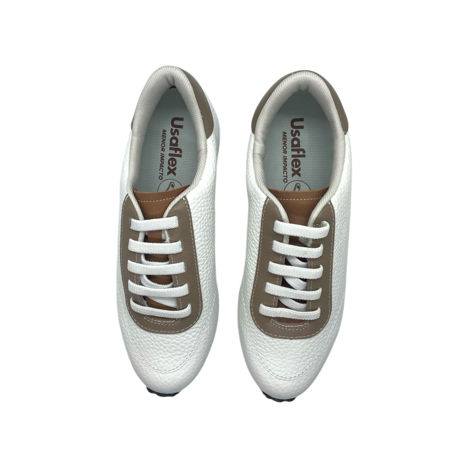 Tenis Feminino Usaflex Couro Casual Cadarço Elástico Branco Branco 3