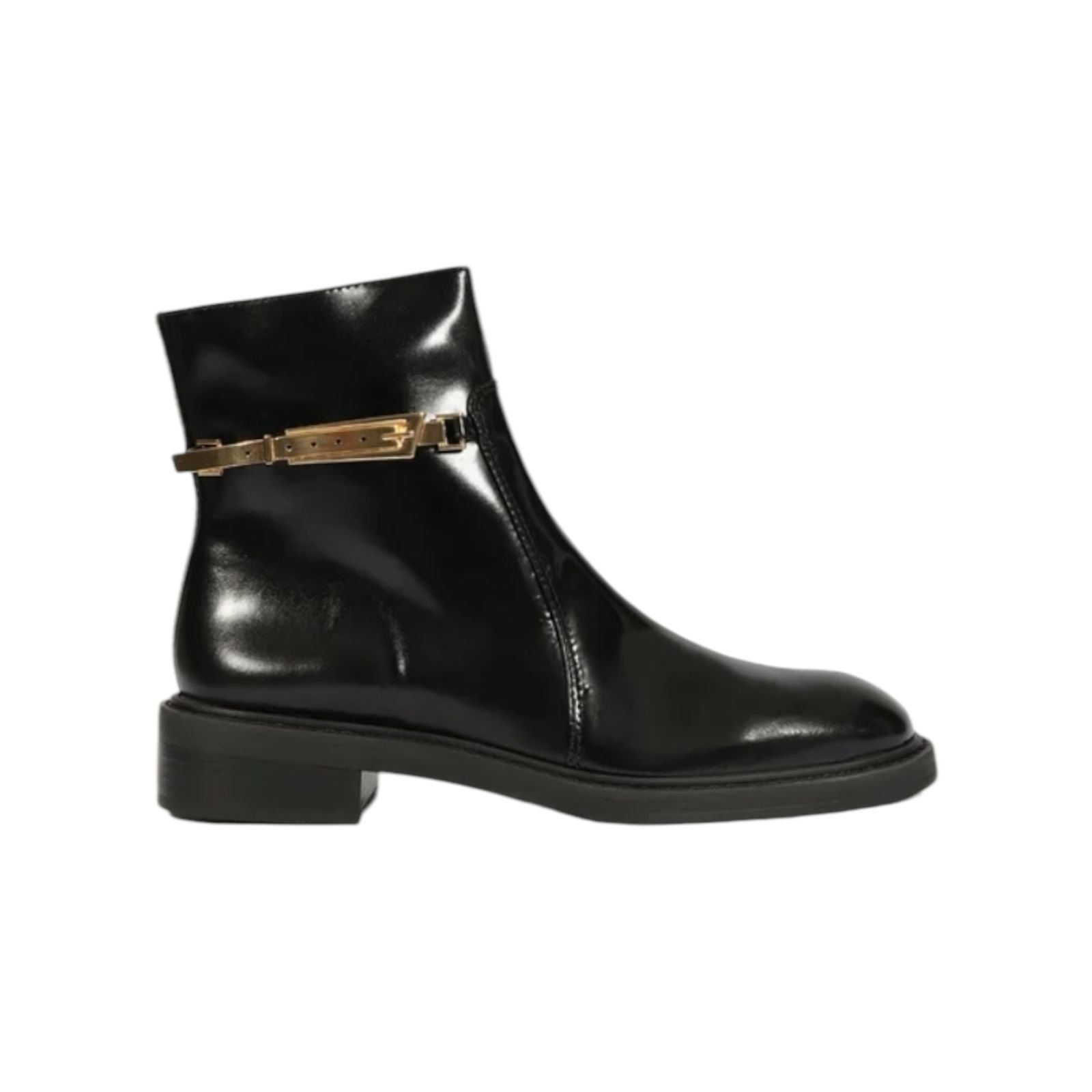 Bota Feminina Schutz Couro Fivela Cano Baixo Preto