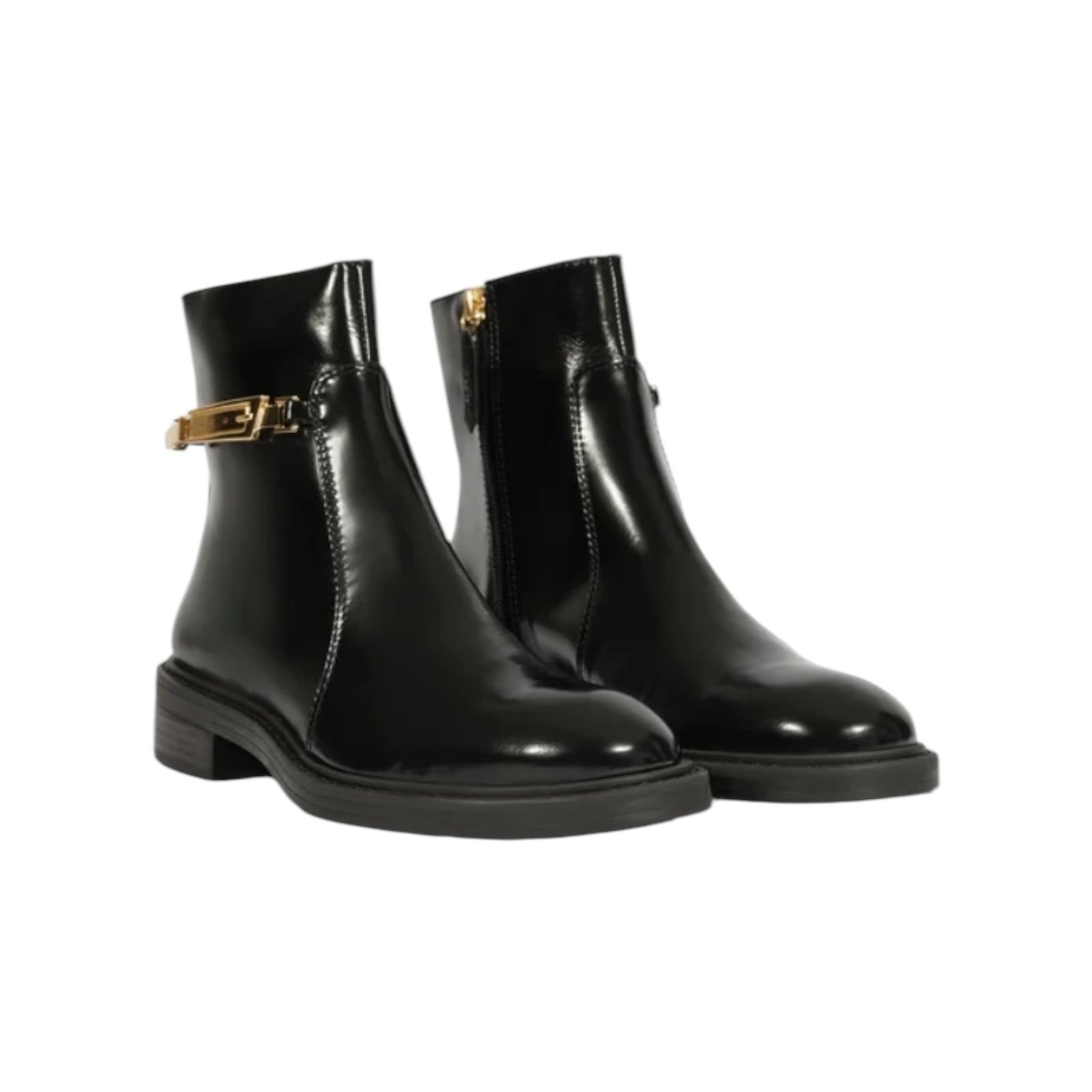 Bota Feminina Schutz Couro Fivela Cano Baixo Preto Preto 2