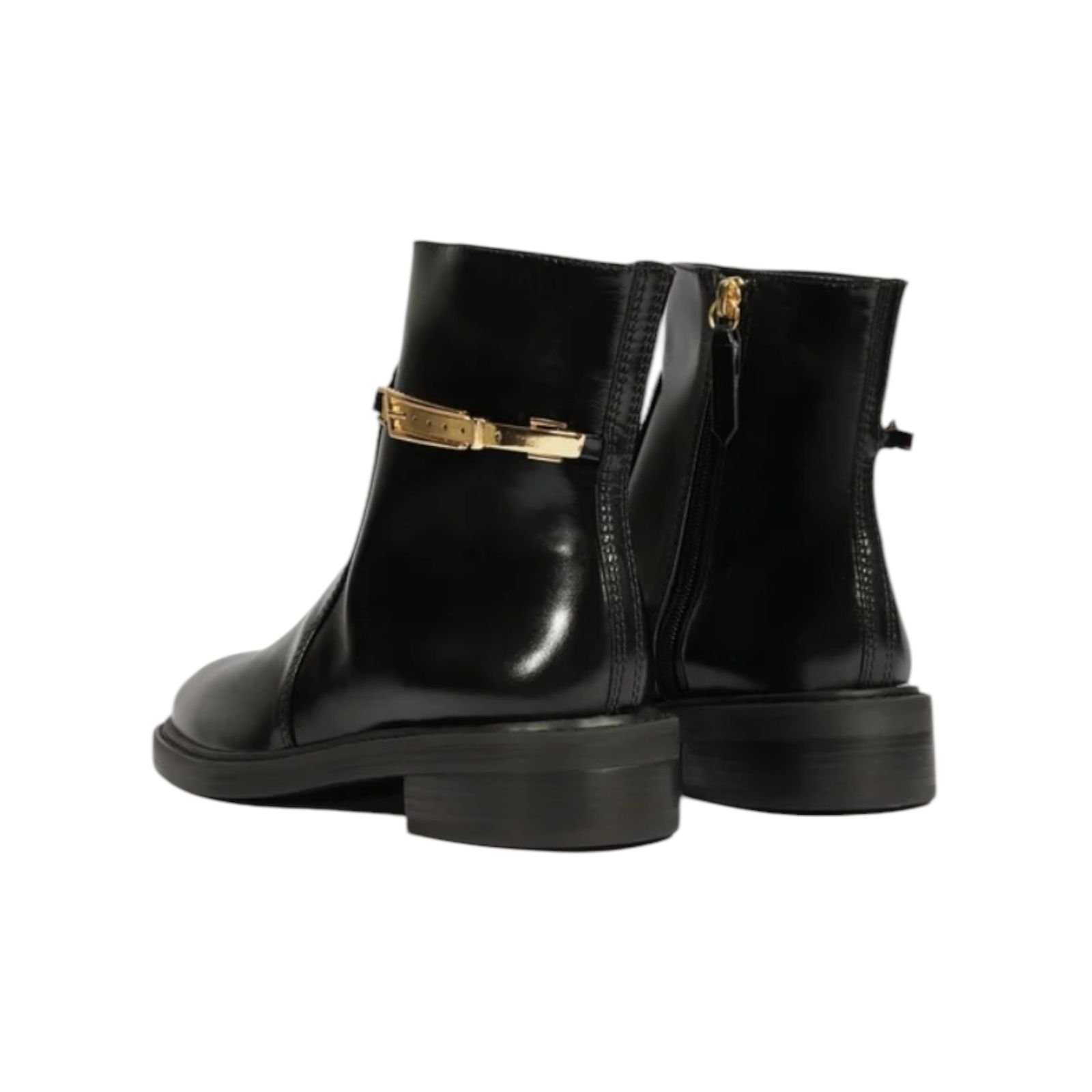 Bota Feminina Schutz Couro Fivela Cano Baixo Preto Preto 4