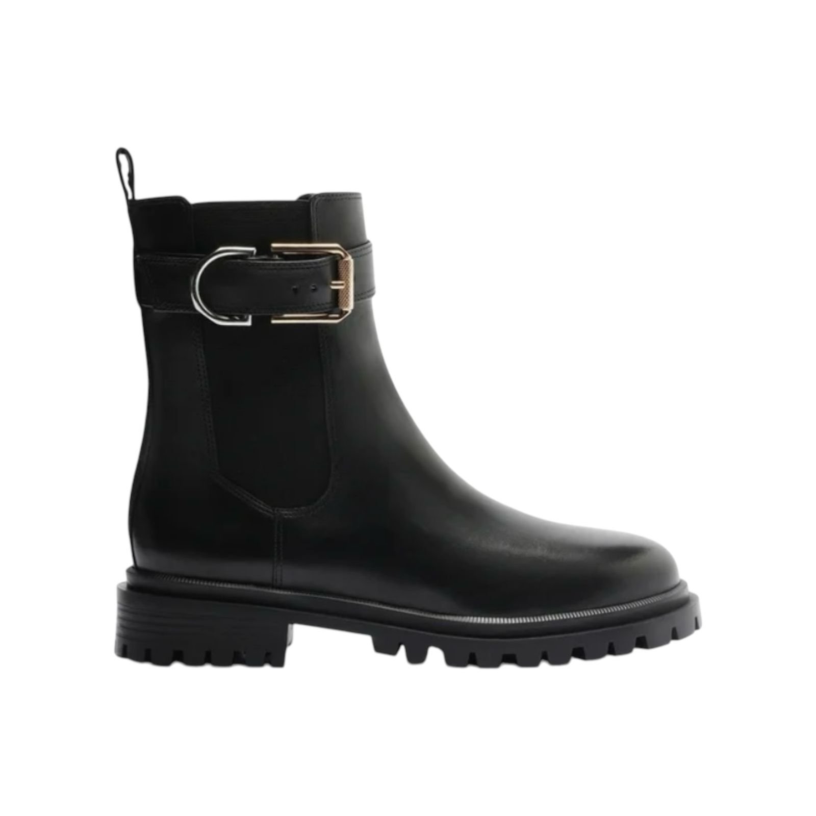 Bota Feminina Arezzo Couro Cano Medio Elastico Tratorada Fivela Preto