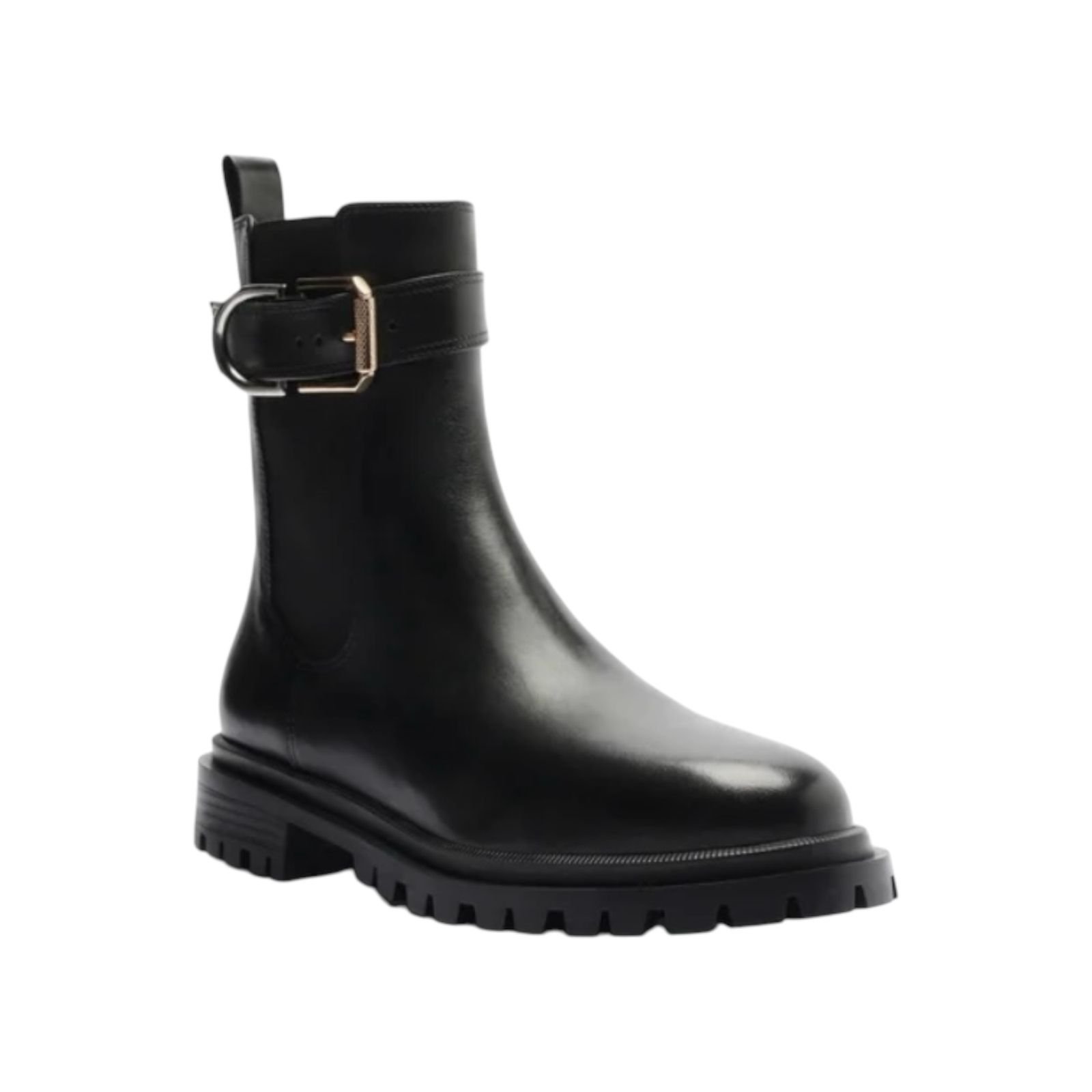 Bota Feminina Arezzo Couro Cano Medio Elastico Tratorada Fivela Preto Preto 2