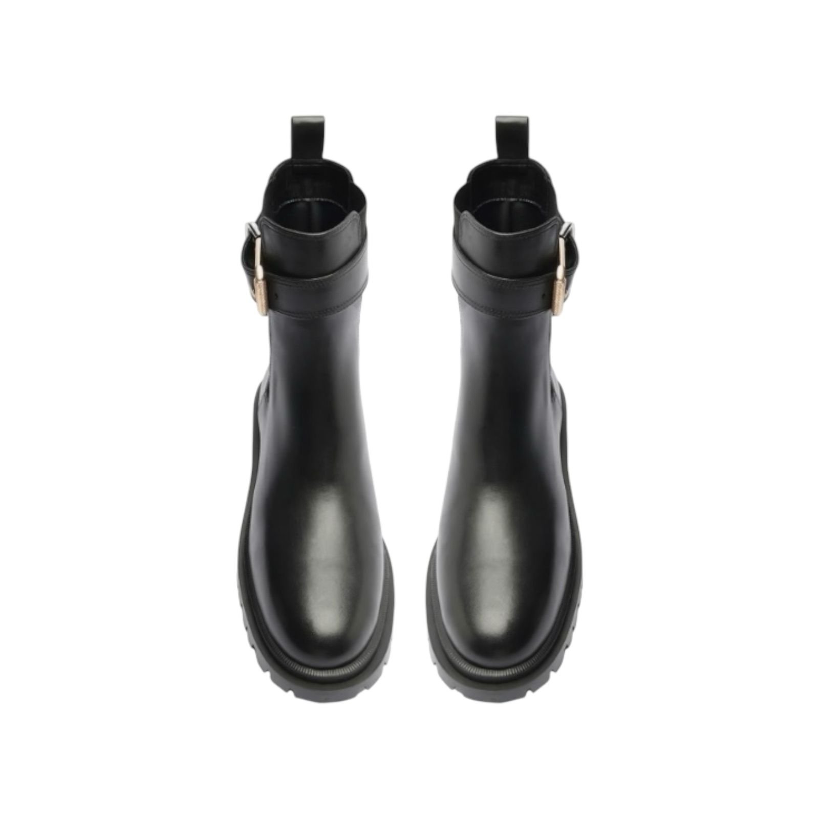 Bota Feminina Arezzo Couro Cano Medio Elastico Tratorada Fivela Preto Preto 3
