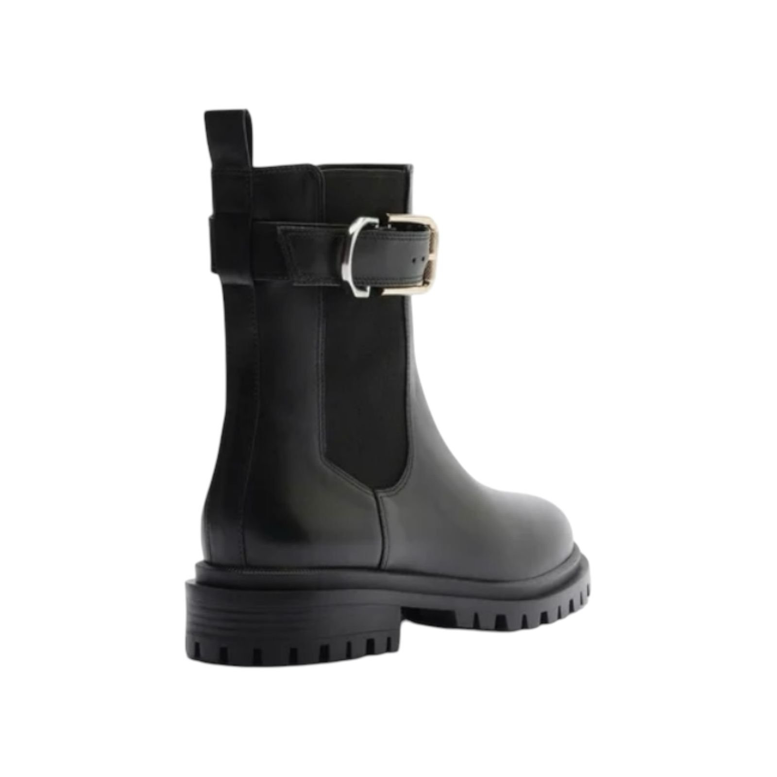 Bota Feminina Arezzo Couro Cano Medio Elastico Tratorada Fivela Preto Preto 5