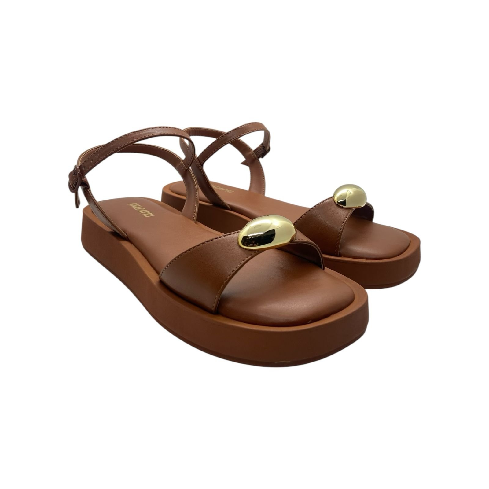 Sandalia Feminina Anacapri Flatform Metal Marrom Marrom 2