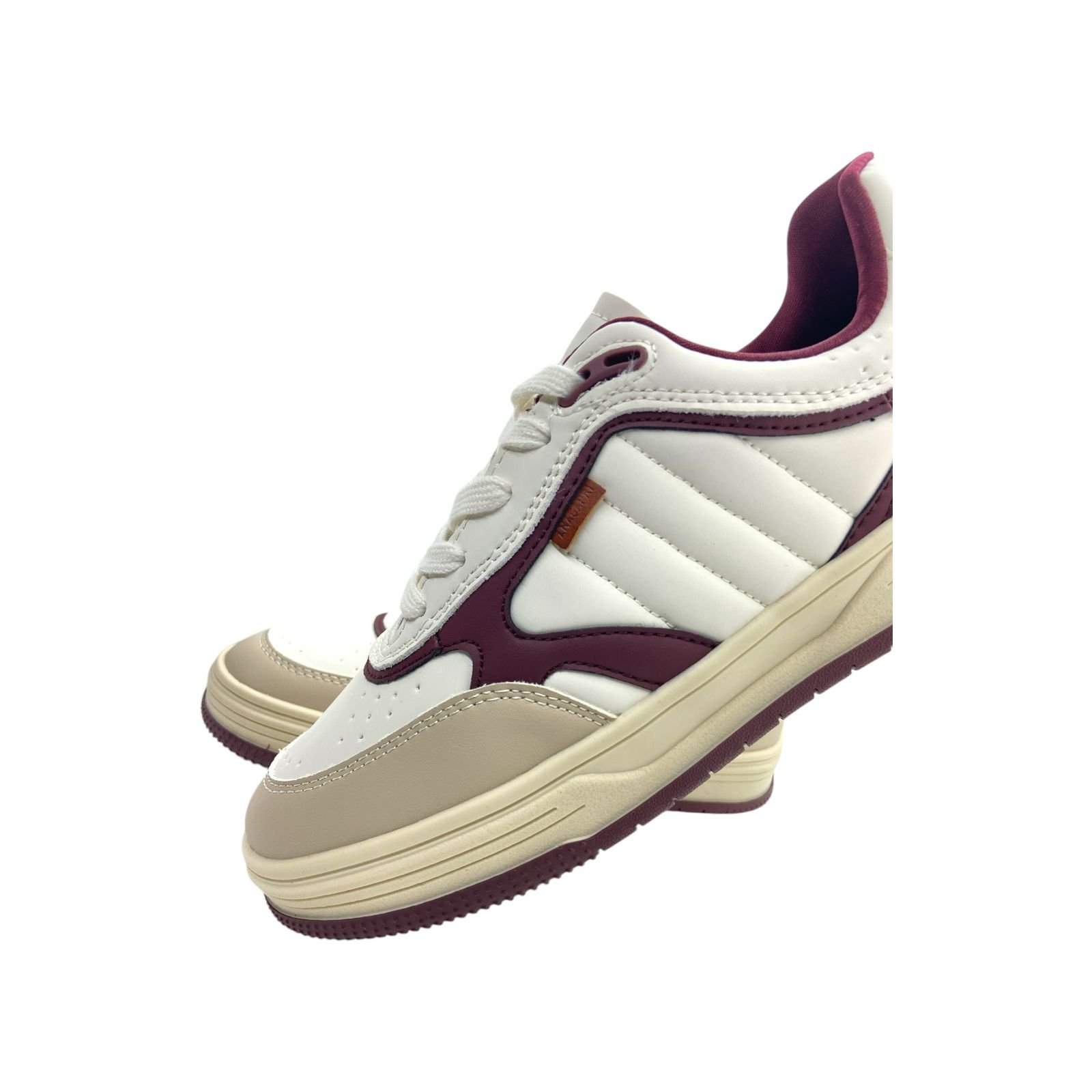 Tenis Feminino Anacapri Casual Recortes Vinho Bege/Vinho 4