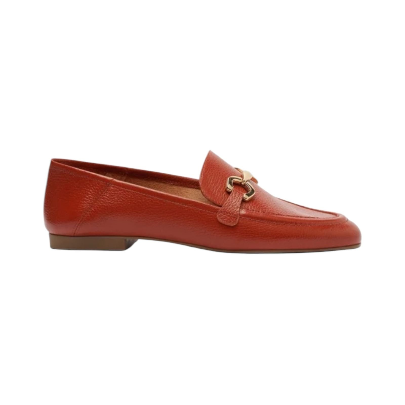 Mocassim Feminino Arezzo Couro Bridão Metálico Laranja