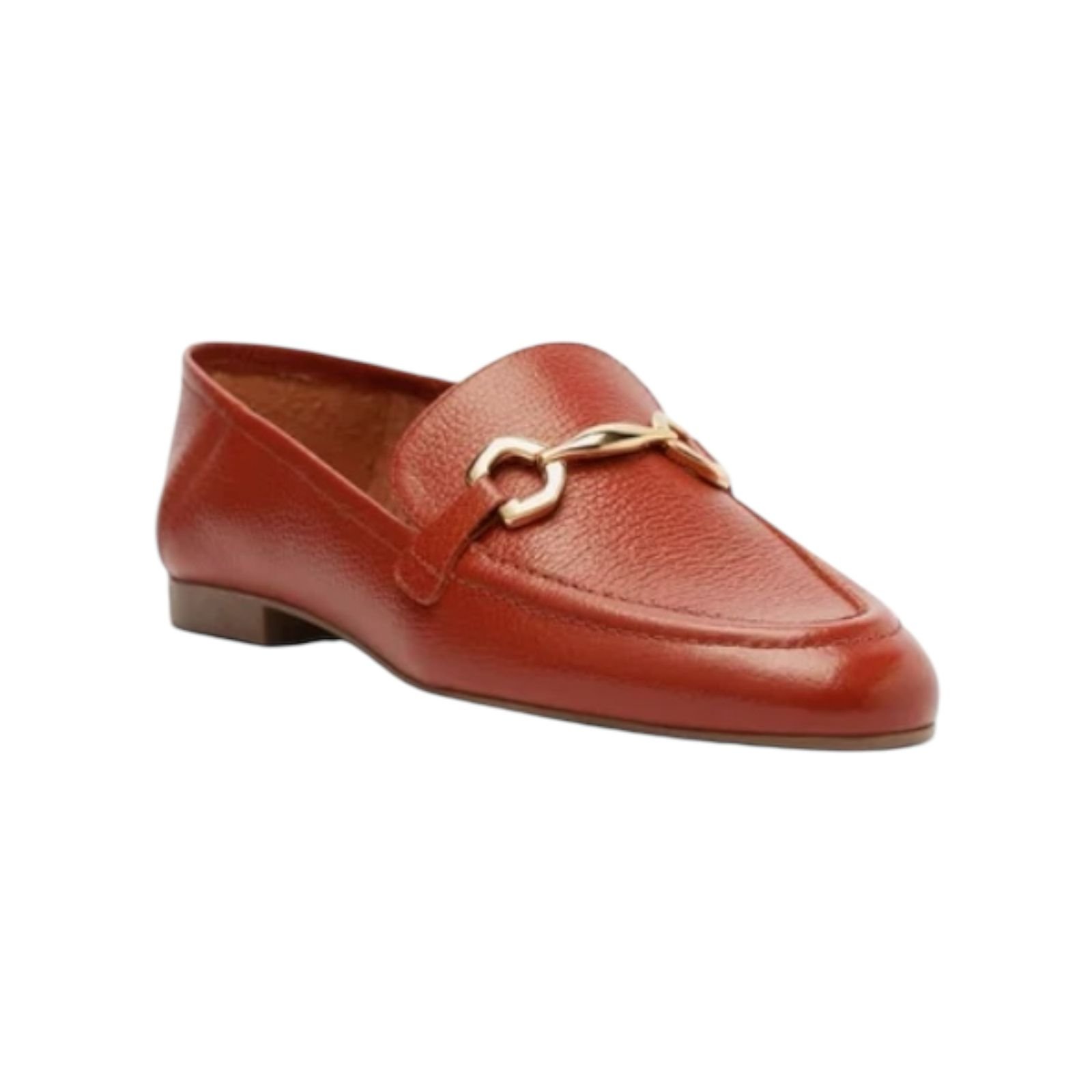 Mocassim Feminino Arezzo Couro Bridão Metálico Laranja Laranja 2