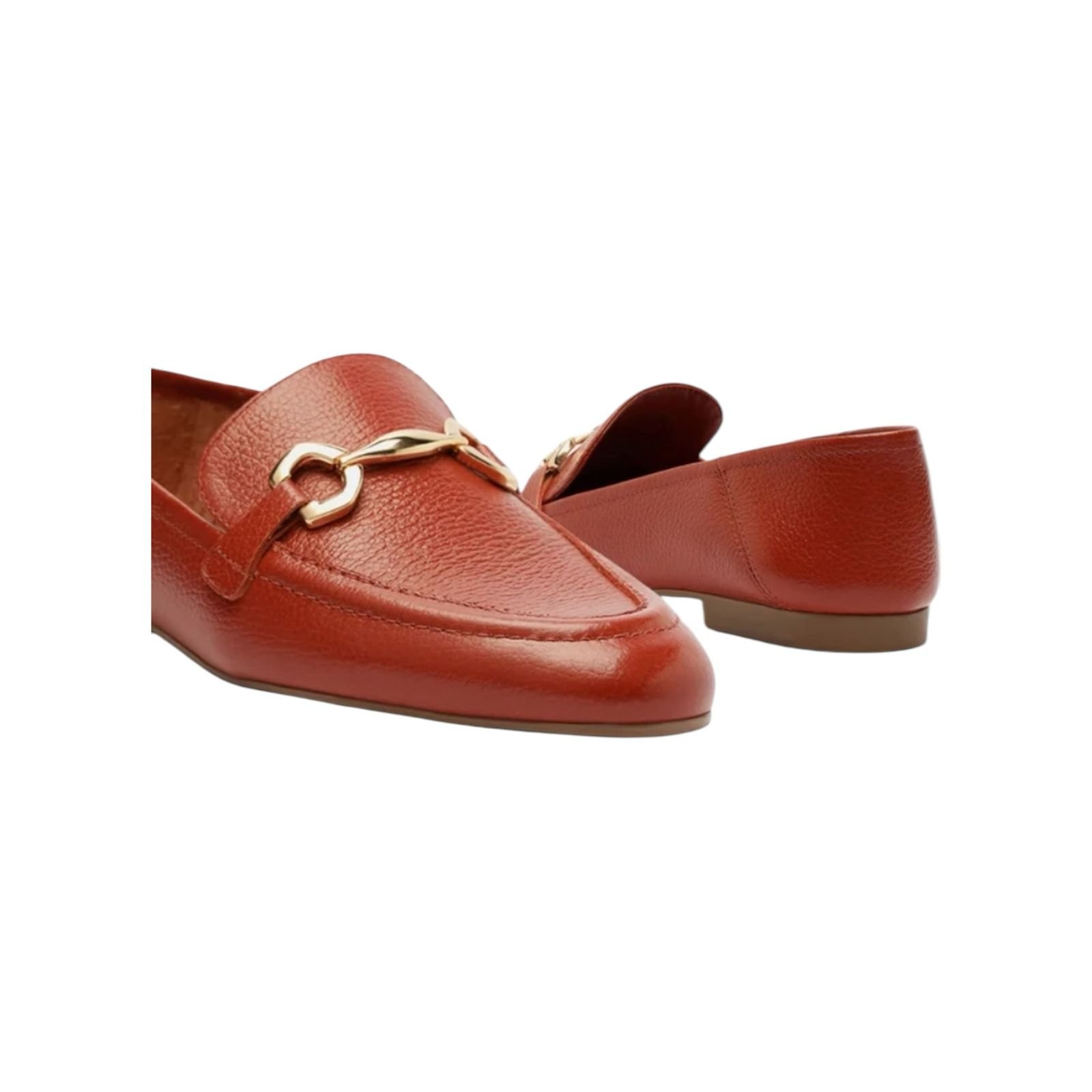 Mocassim Feminino Arezzo Couro Bridão Metálico Laranja Laranja 5