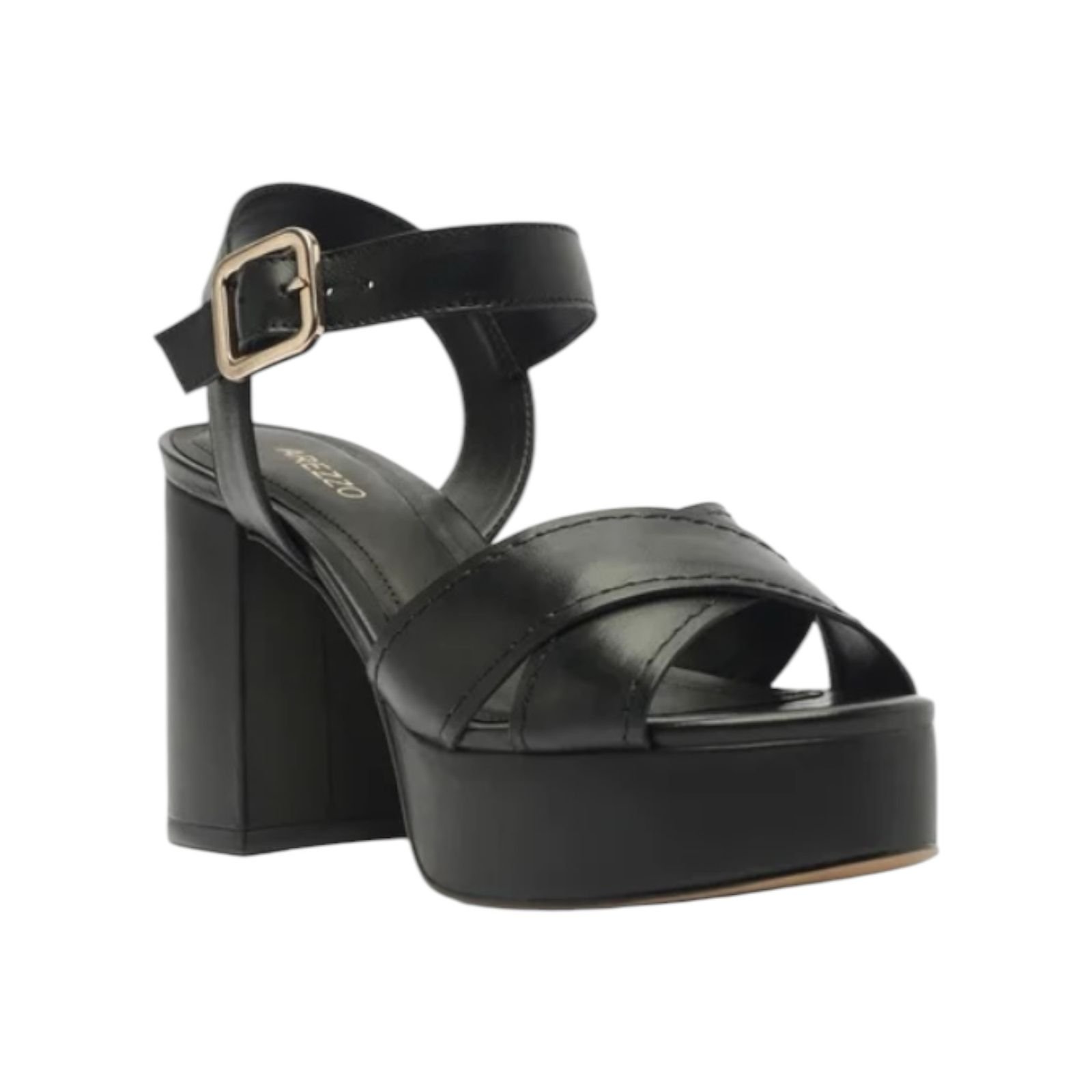 Sandalia Feminina Arezzo Couro Meia Pata Salto Bloco Preto Preto 2