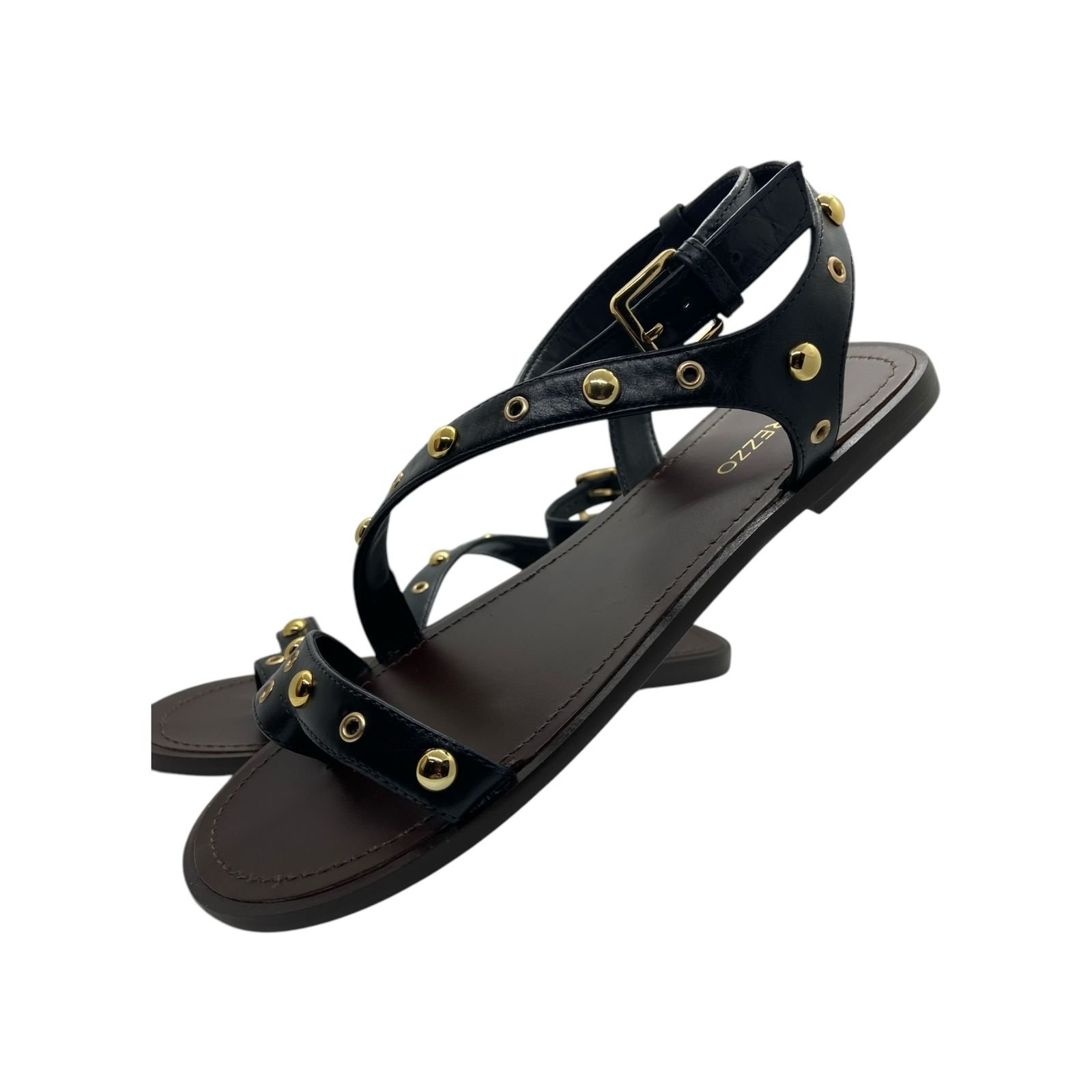 Sandalia Rasteira Feminina Arezzo Couro Tira Lateral Ilhós Preto Preto 3