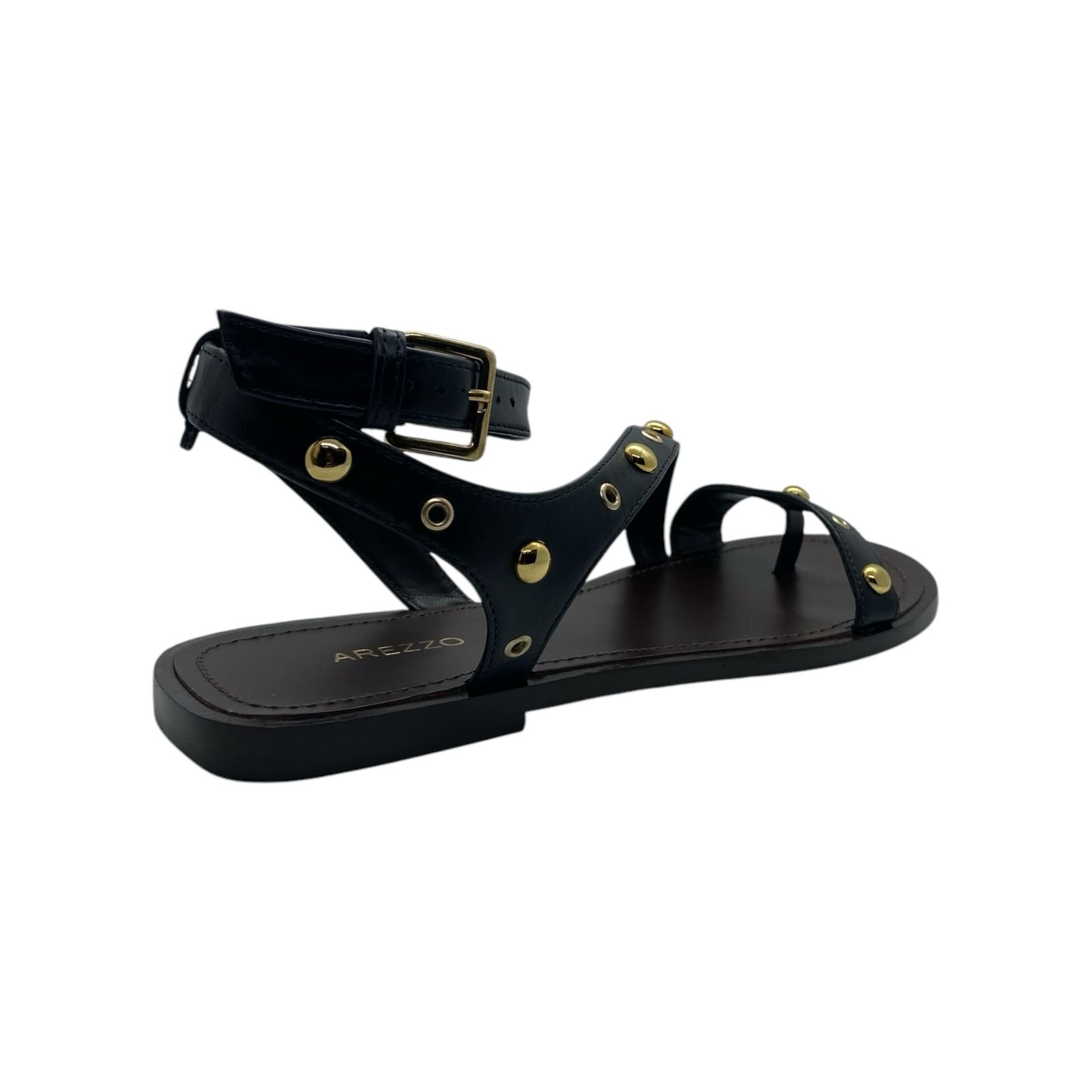 Sandalia Rasteira Feminina Arezzo Couro Tira Lateral Ilhós Preto Preto 4
