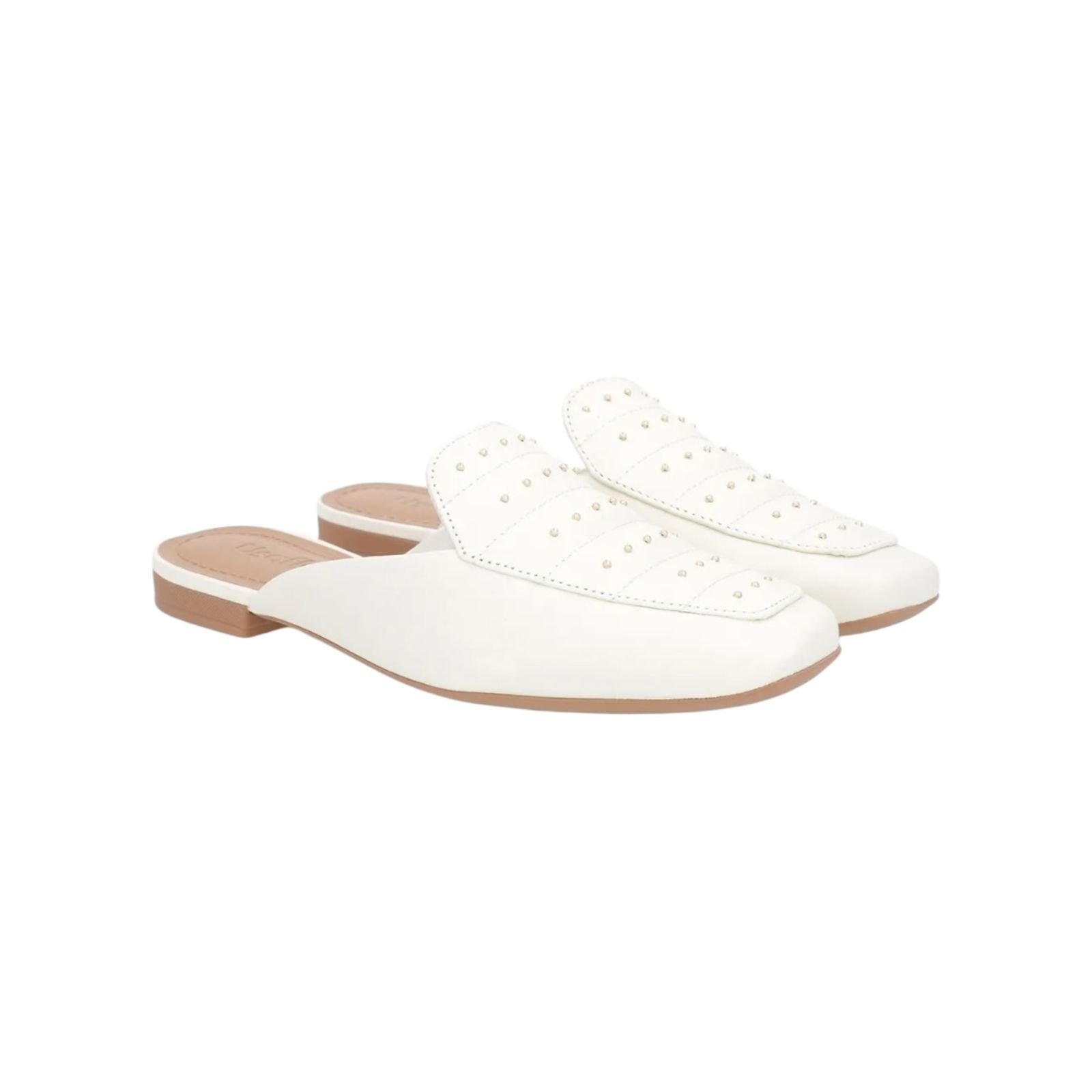 Mule Feminino Usaflex Couro Costura Enfeite Salto Baixo Creme Creme 2