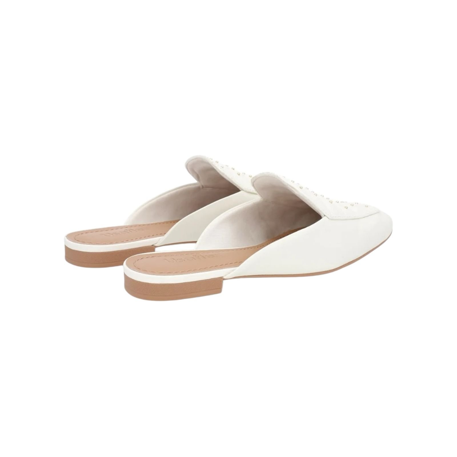 Mule Feminino Usaflex Couro Costura Enfeite Salto Baixo Creme Creme 3