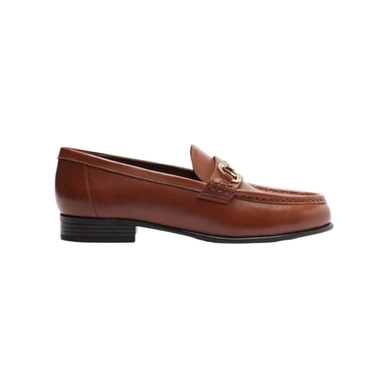 Mocassim Feminino Arezzo Couro Tira Bridão Metálico Marrom