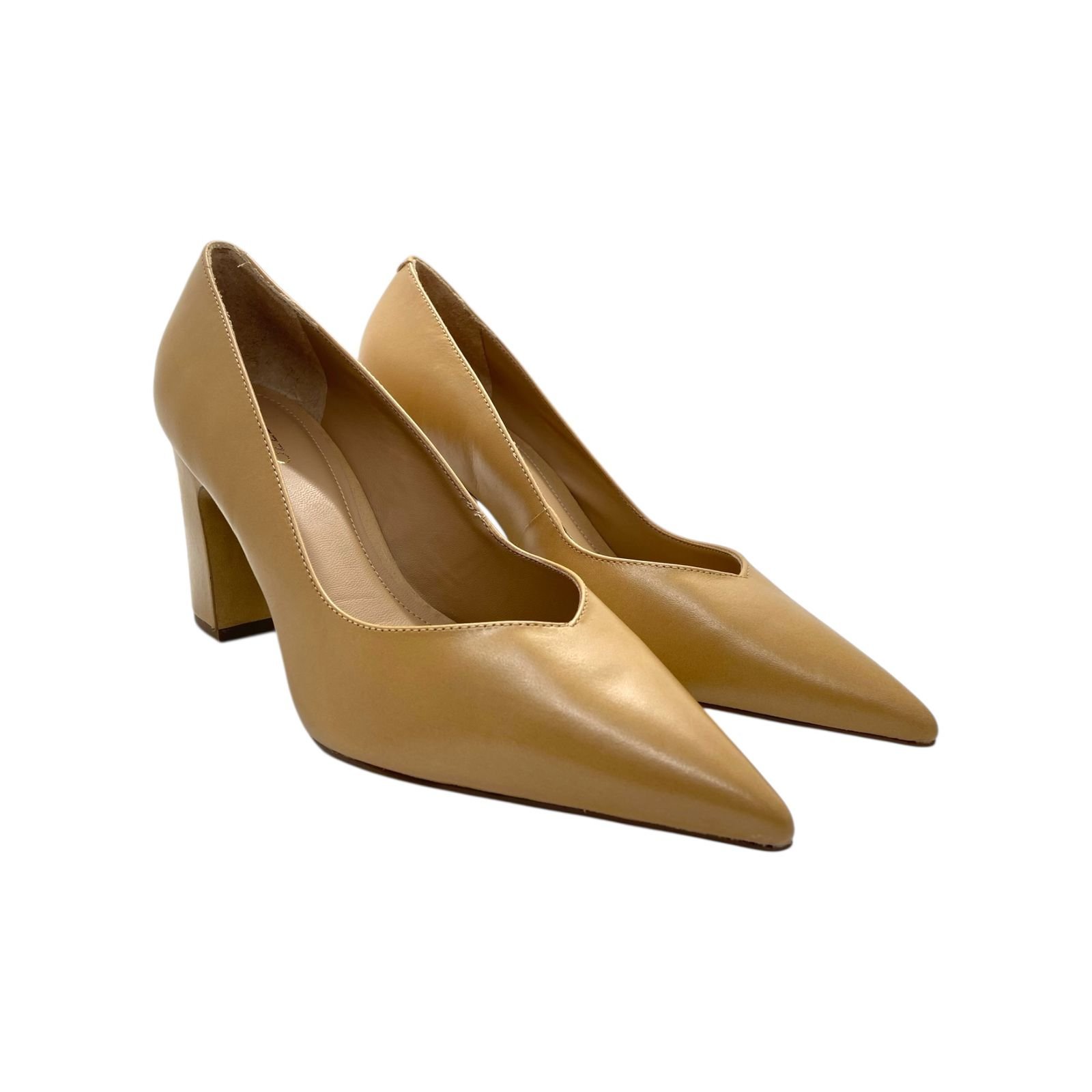 Scarpin Feminino Arezzo Couro Leather Salto Alto Bloco Bege Bege 2