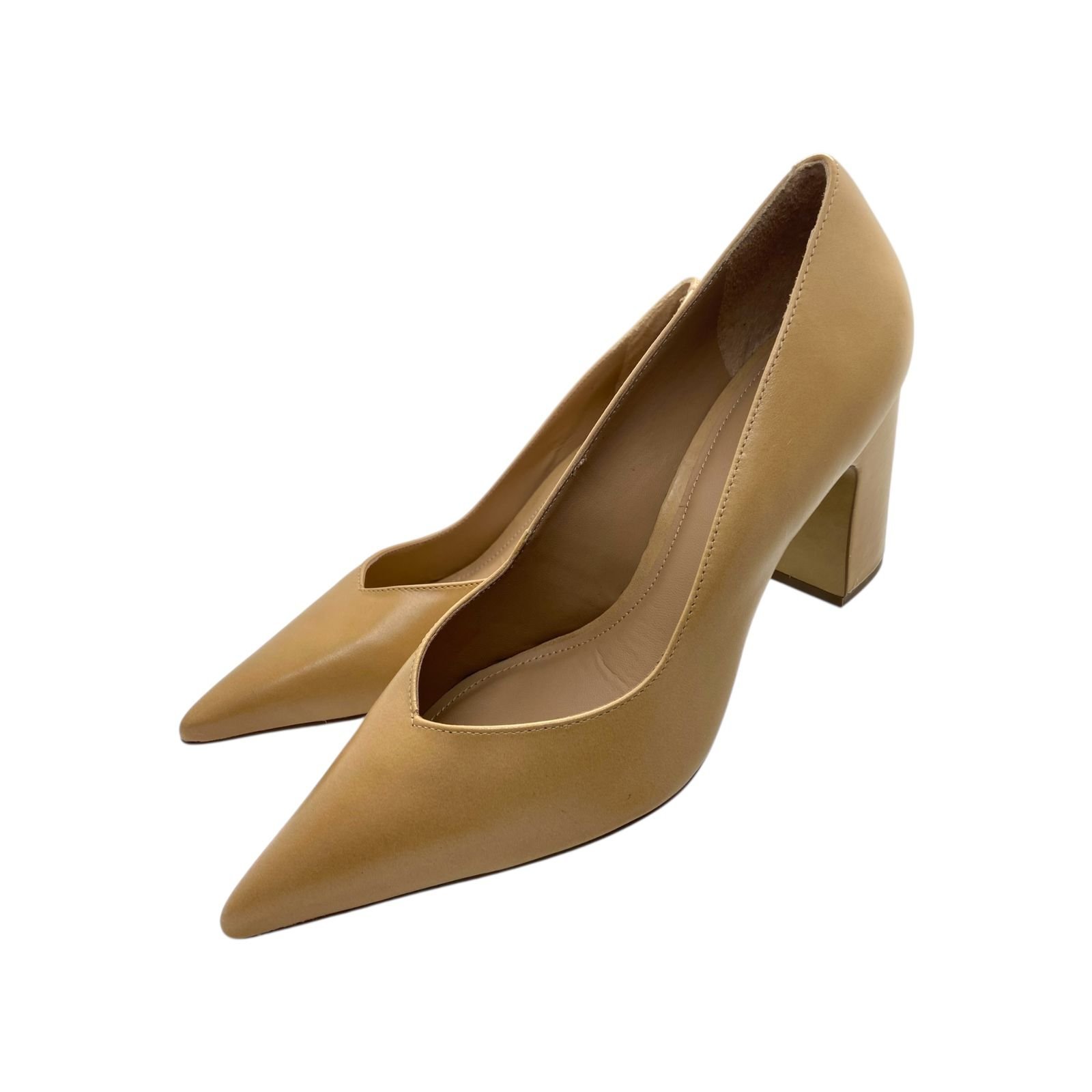 Scarpin Feminino Arezzo Couro Leather Salto Alto Bloco Bege Bege 4