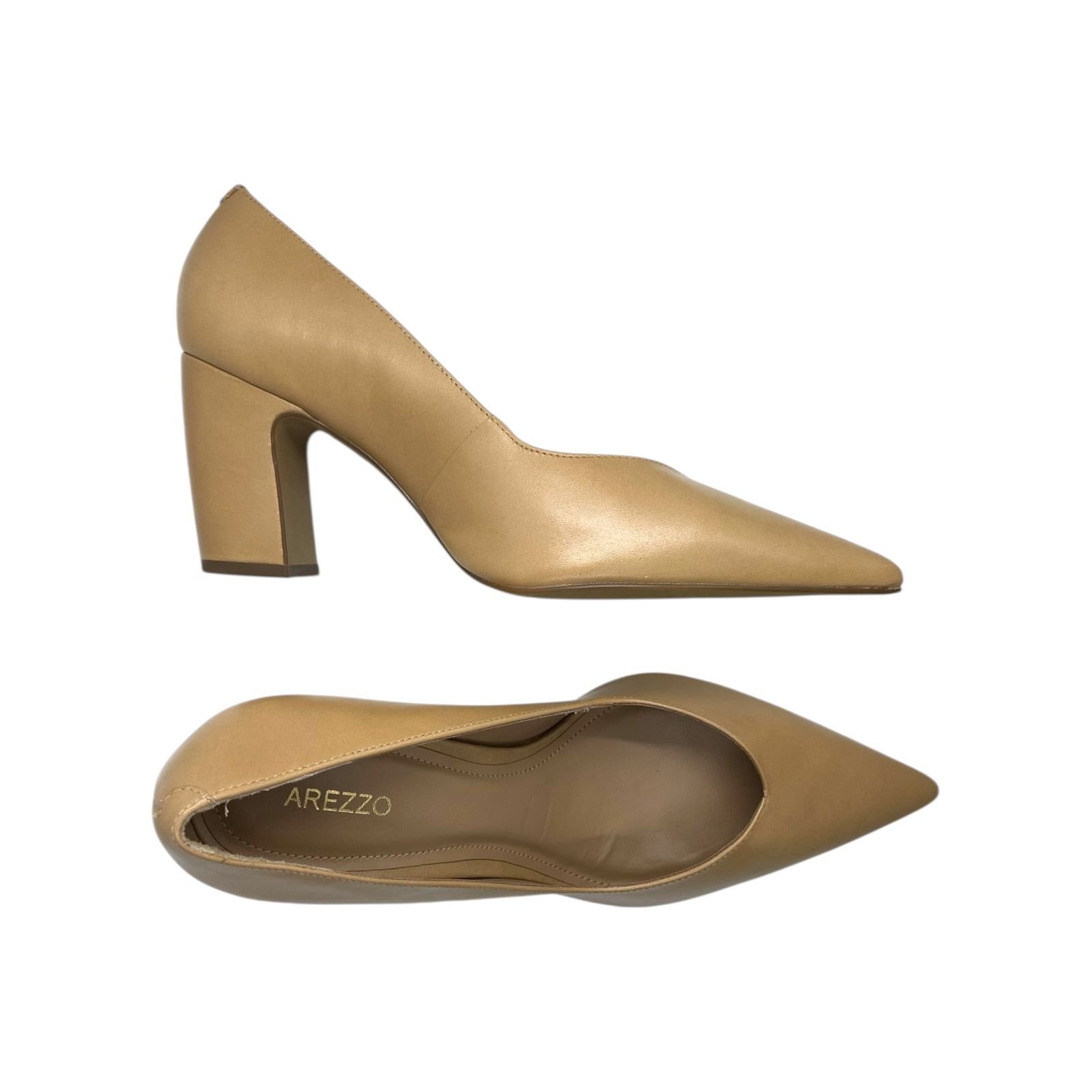 Scarpin Feminino Arezzo Couro Leather Salto Alto Bloco Bege Bege 5