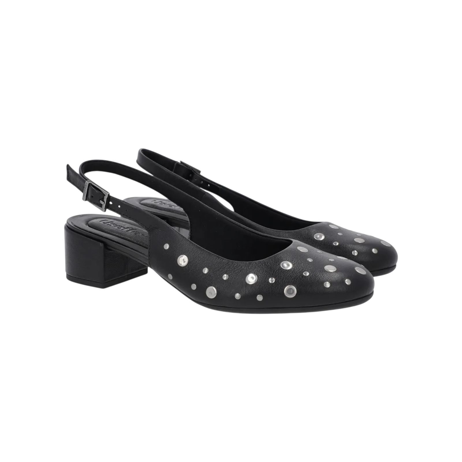 Scarpin Feminino Usaflex Couro Slingback Laser Tachas Preto Preto 2