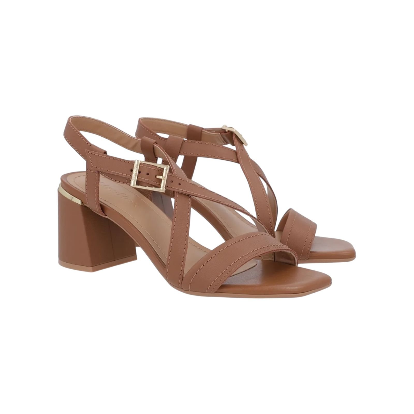 Sandália Feminina Usaflex Couro Fivela Salto Bloco Marrom Marrom 2