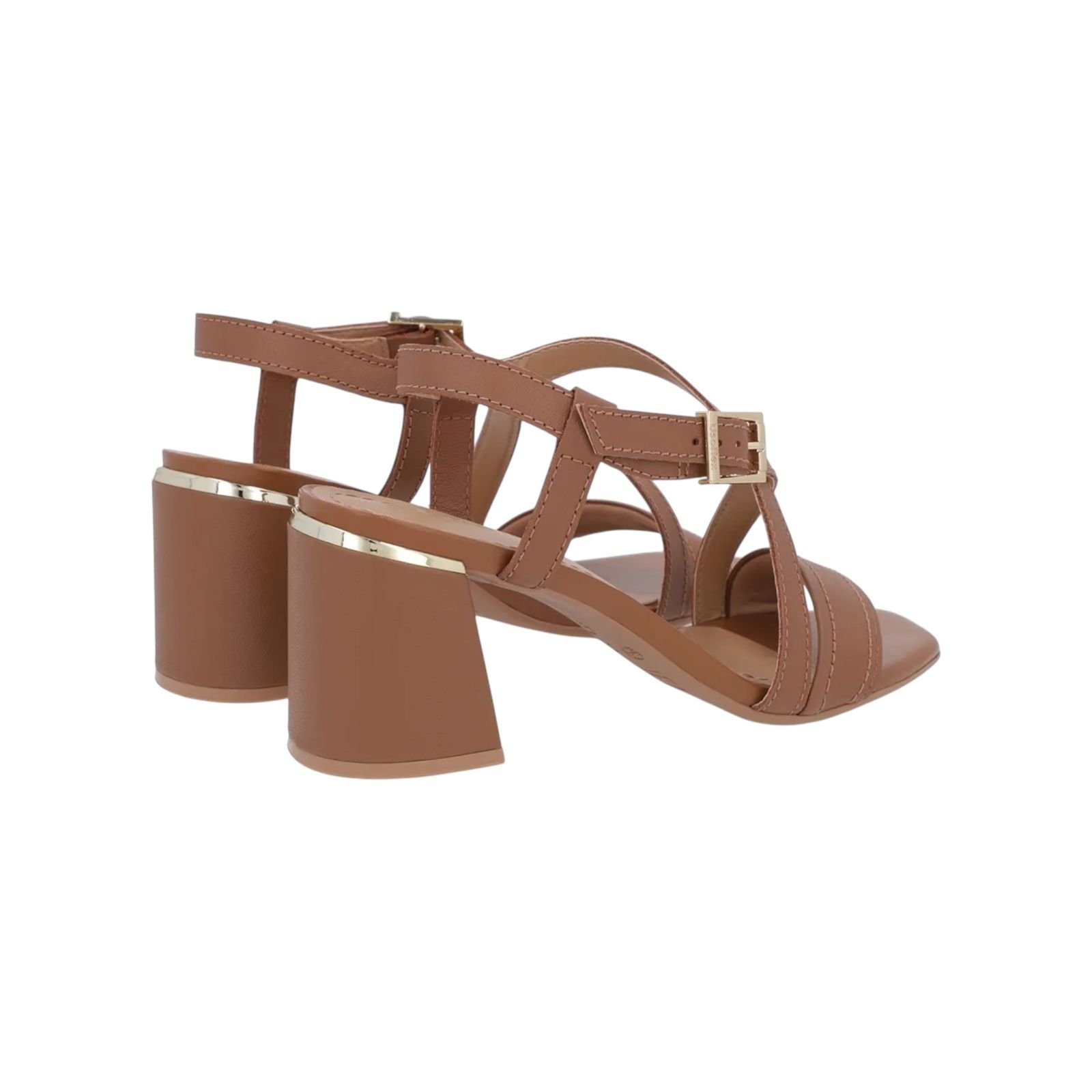 Sandália Feminina Usaflex Couro Fivela Salto Bloco Marrom Marrom 3