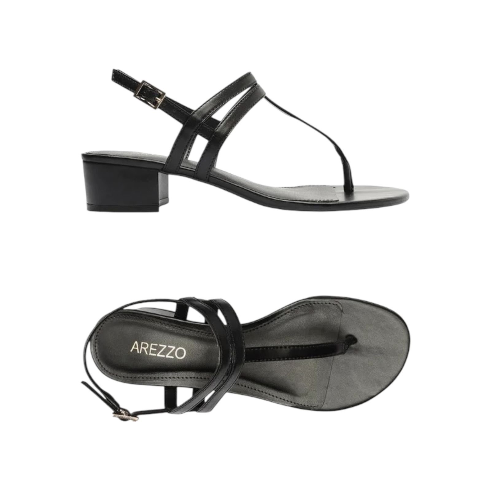 Sandália Feminina Arezzo Tiras Slim Salto Baixo Bloco Preto Preto 4