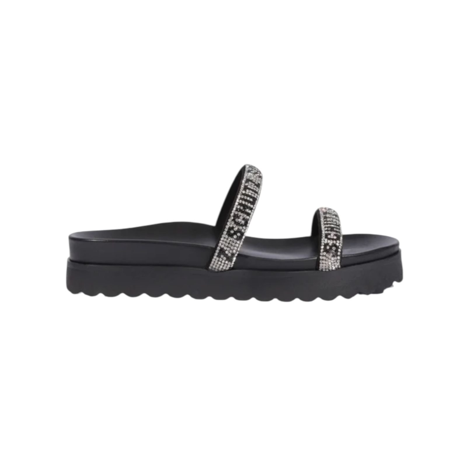 Sandalia Papete Feminina Schutz Tiras Strass Preto